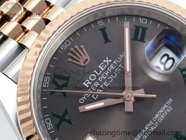 DateJust 36 126231 APF 1:1 Best Edition 904L Steel Gray Dial Green Roman on SS RG Jubilee Bracelet VR3235