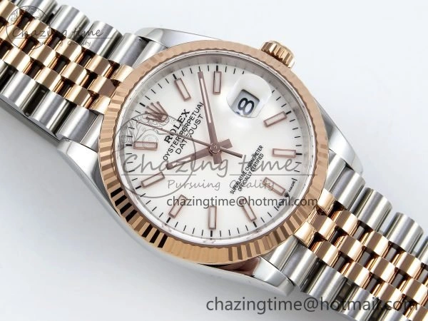 DateJust 36 126231 APF 1:1 Best Edition 904L Steel White Sitck Dial on SS RG Jubilee Bracelet VR3235