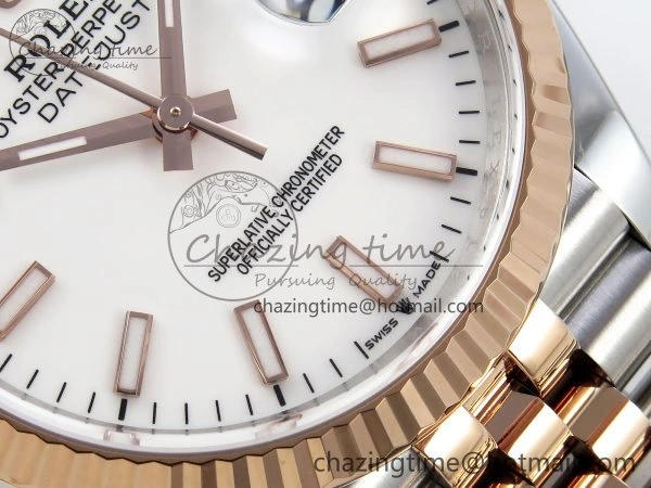 DateJust 36 126231 APF 1:1 Best Edition 904L Steel White Sitck Dial on SS RG Jubilee Bracelet VR3235