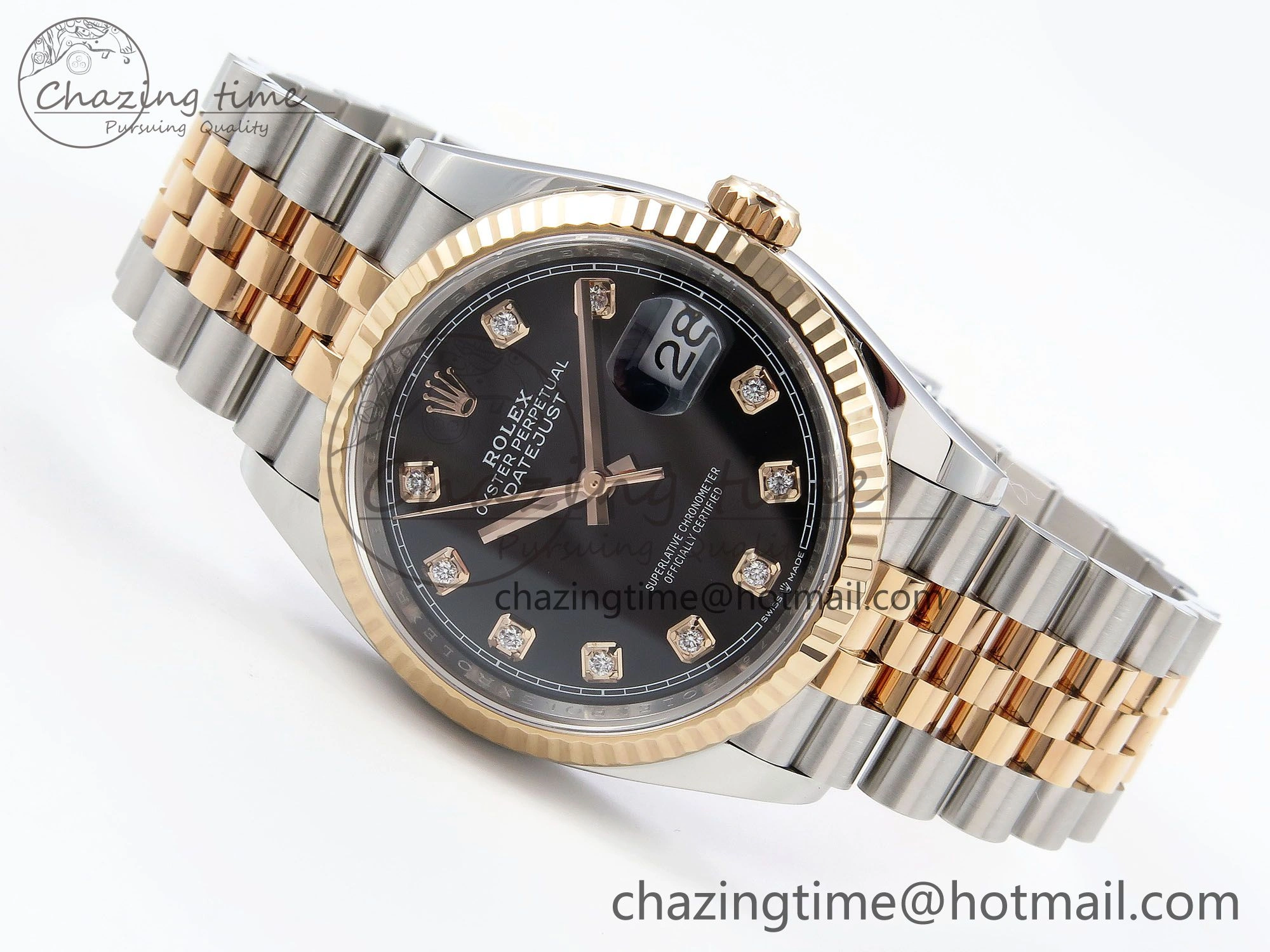 DateJust 36 126231 Clean 1:1 Best Edition 904L Steel Black Diamonds Dial on SS RG Jubilee Bracelet VR3235