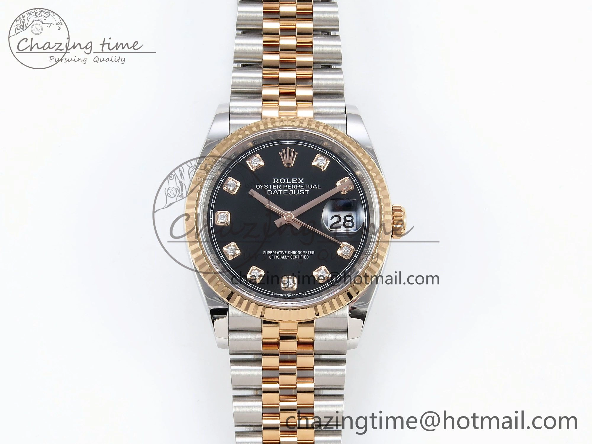 DateJust 36 126231 Clean 1:1 Best Edition 904L Steel Black Diamonds Dial on SS RG Jubilee Bracelet VR3235