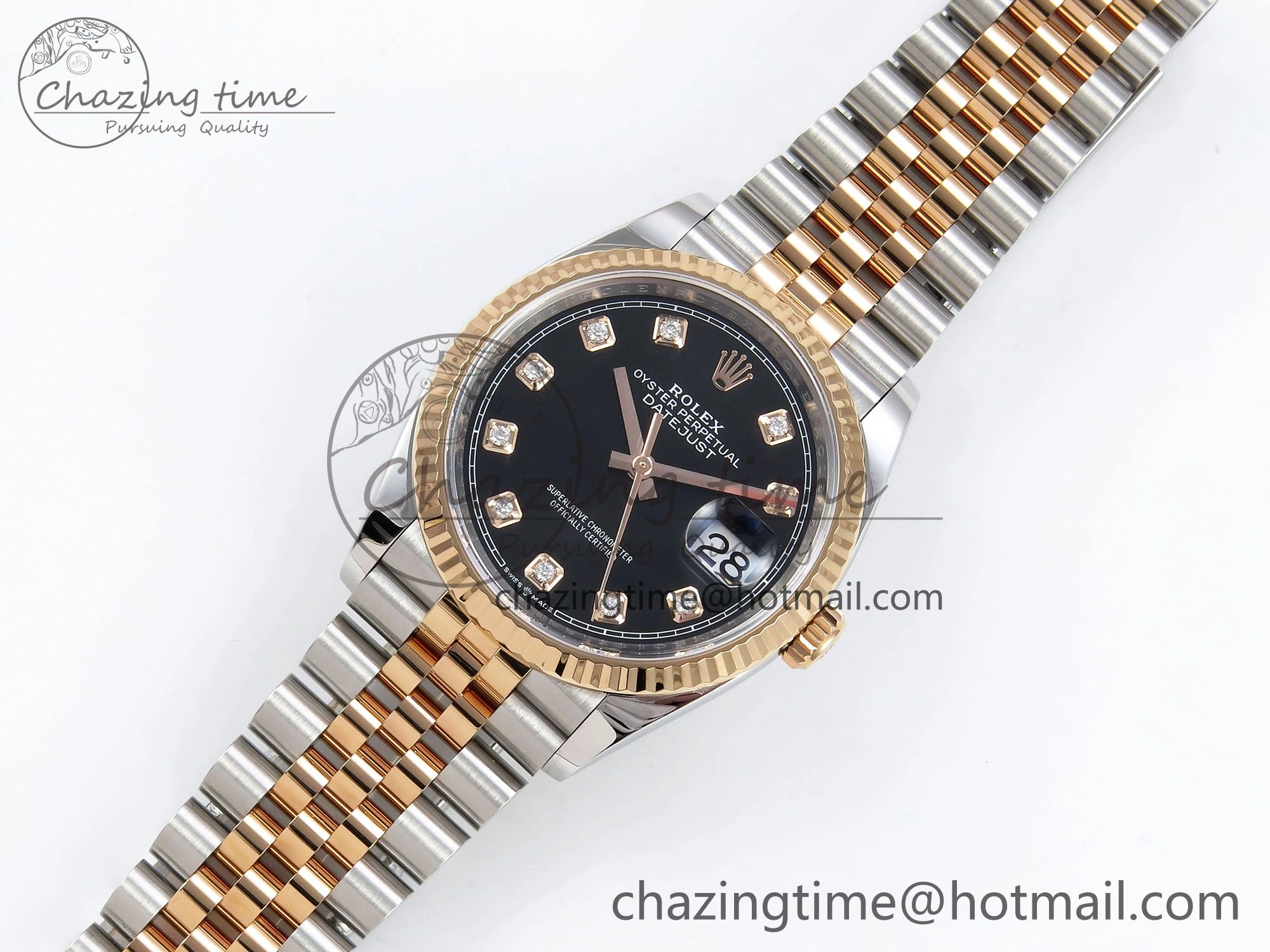 DateJust 36 126231 Clean 1:1 Best Edition 904L Steel Black Diamonds Dial on SS RG Jubilee Bracelet VR3235