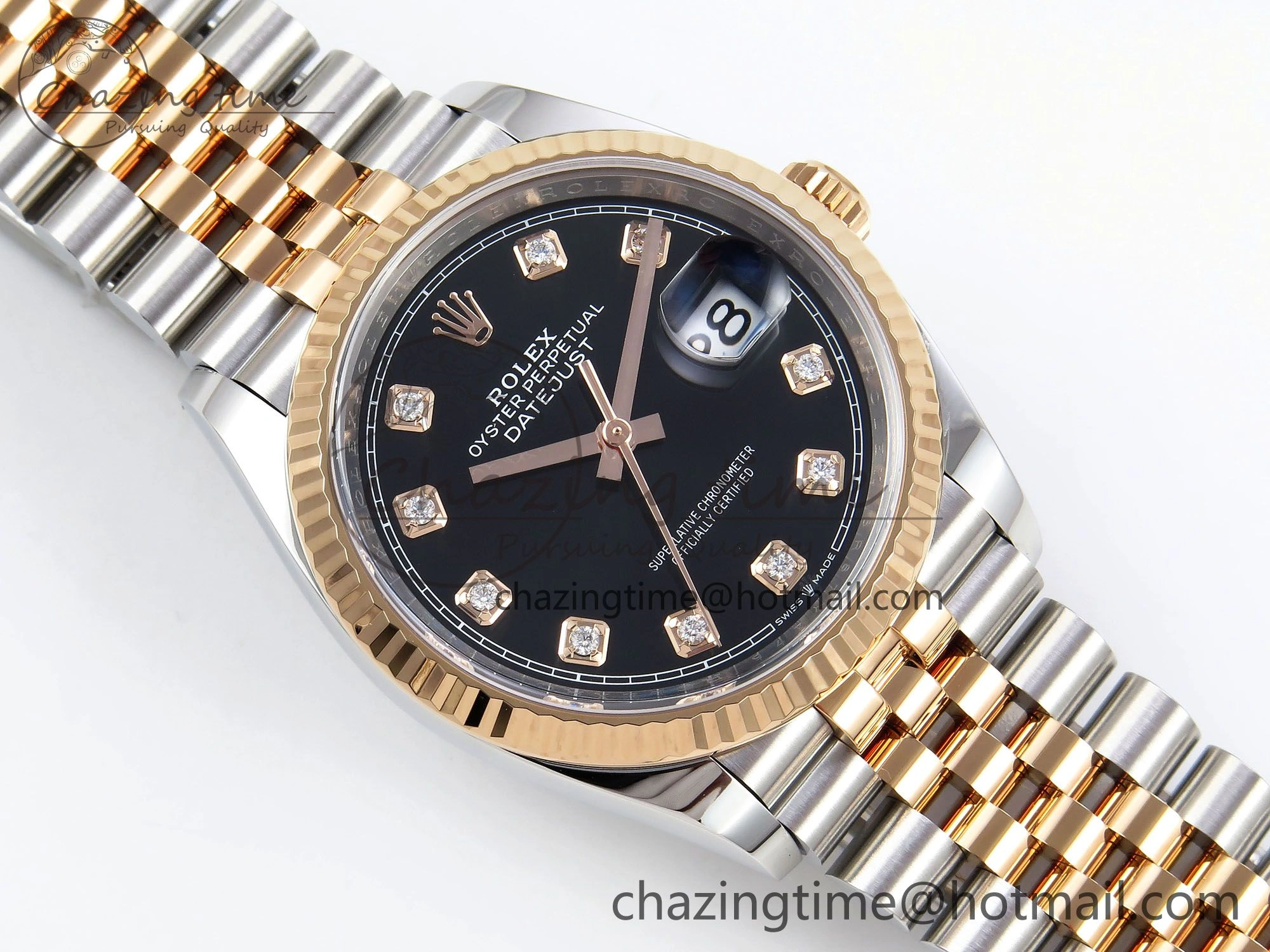 DateJust 36 126231 Clean 1:1 Best Edition 904L Steel Black Diamonds Dial on SS RG Jubilee Bracelet VR3235