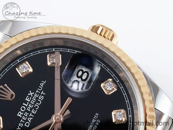 DateJust 36 126231 Clean 1:1 Best Edition 904L Steel Black Diamonds Dial on SS RG Jubilee Bracelet VR3235