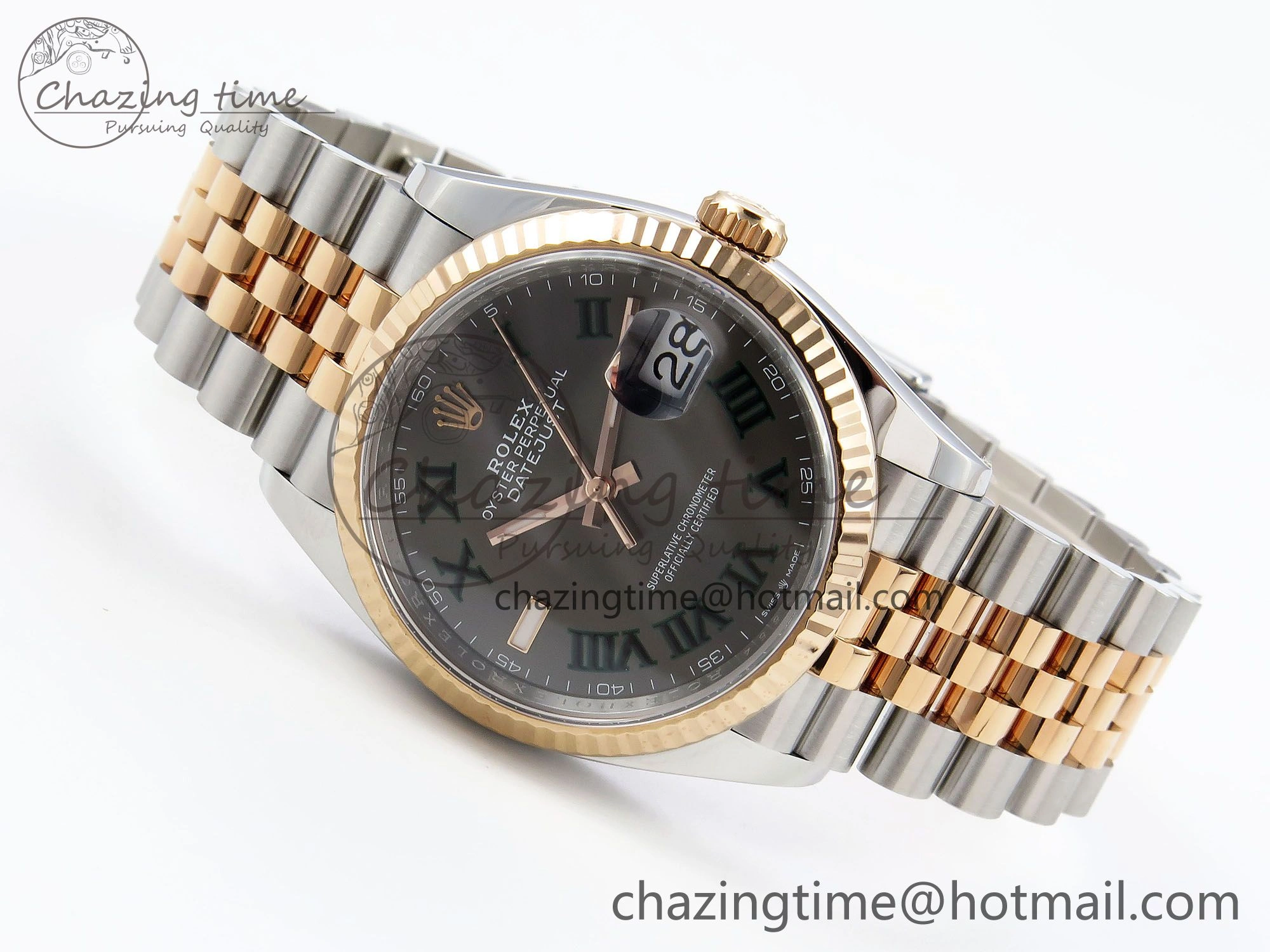 DateJust 36 126231 Clean 1:1 Best Edition 904L Steel Gray DIal Green Roman Marker on SS RG Jubilee Bracelet VR3235