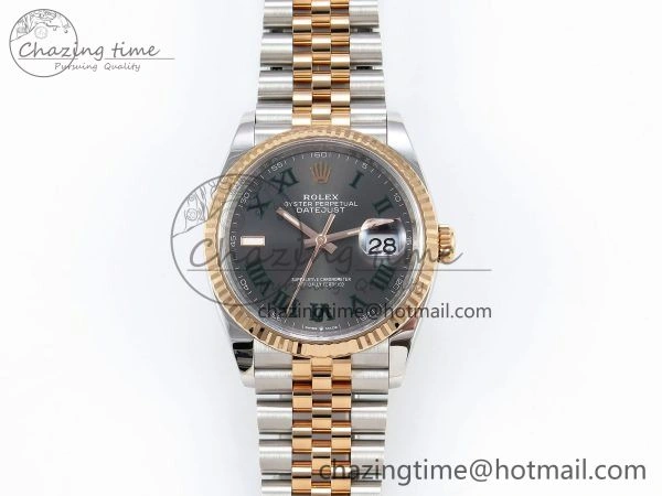 DateJust 36 126231 Clean 1:1 Best Edition 904L Steel Gray DIal Green Roman Marker on SS RG Jubilee Bracelet VR3235