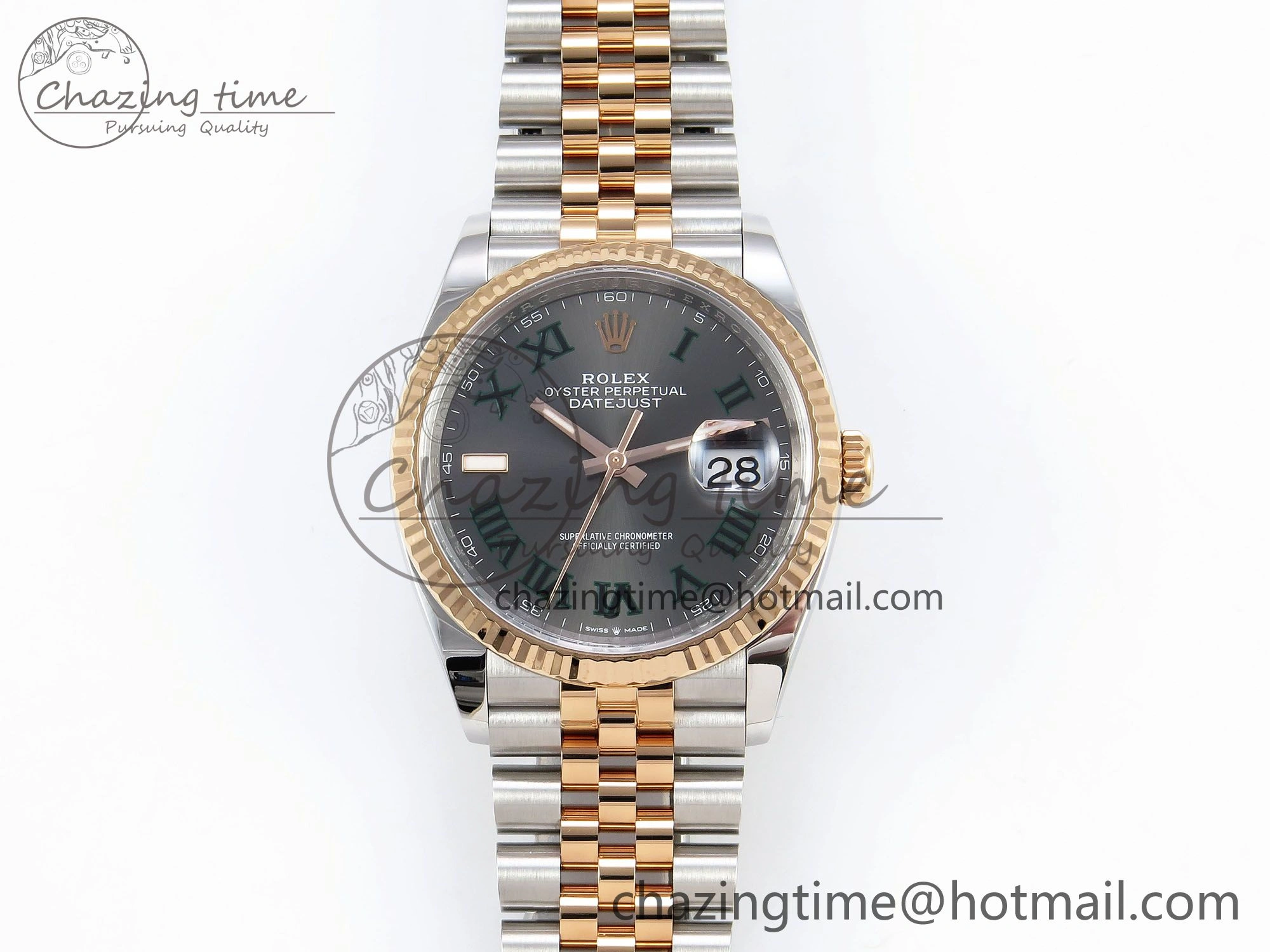 DateJust 36 126231 Clean 1:1 Best Edition 904L Steel Gray DIal Green Roman Marker on SS RG Jubilee Bracelet VR3235