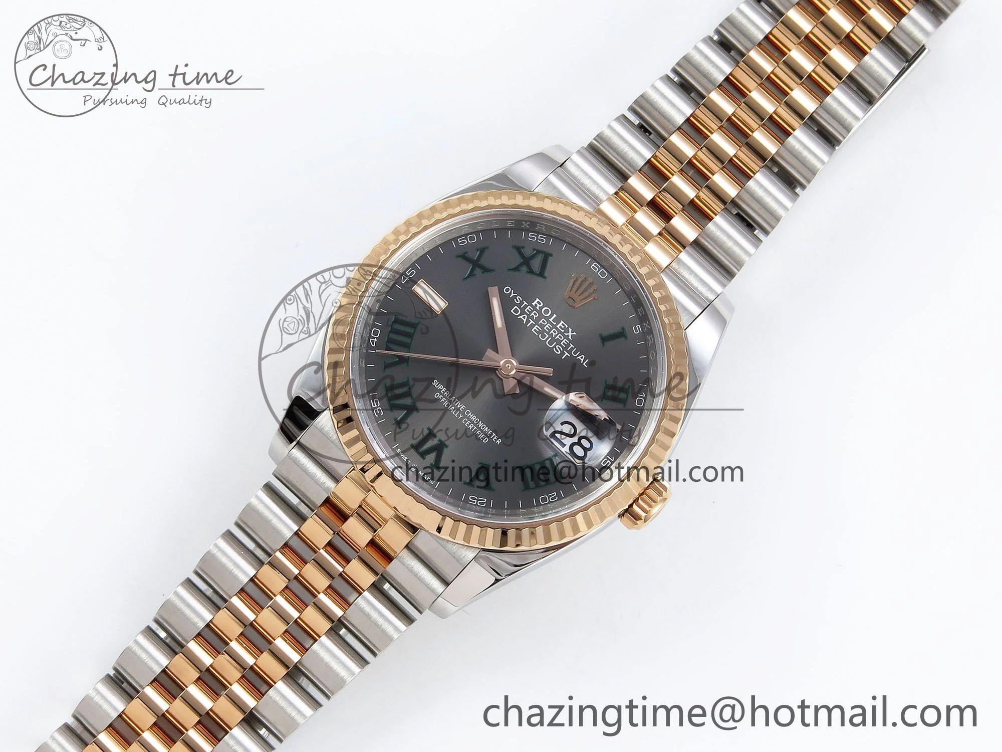 DateJust 36 126231 Clean 1:1 Best Edition 904L Steel Gray DIal Green Roman Marker on SS RG Jubilee Bracelet VR3235