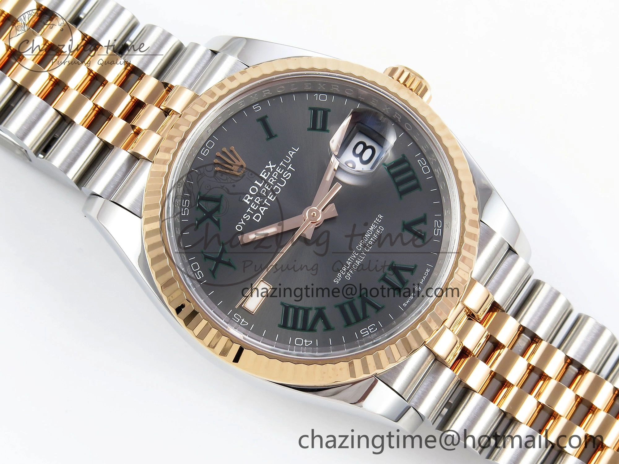 DateJust 36 126231 Clean 1:1 Best Edition 904L Steel Gray DIal Green Roman Marker on SS RG Jubilee Bracelet VR3235
