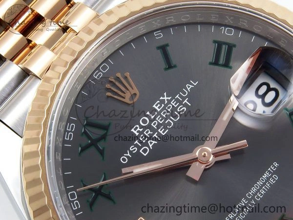 DateJust 36 126231 Clean 1:1 Best Edition 904L Steel Gray DIal Green Roman Marker on SS RG Jubilee Bracelet VR3235