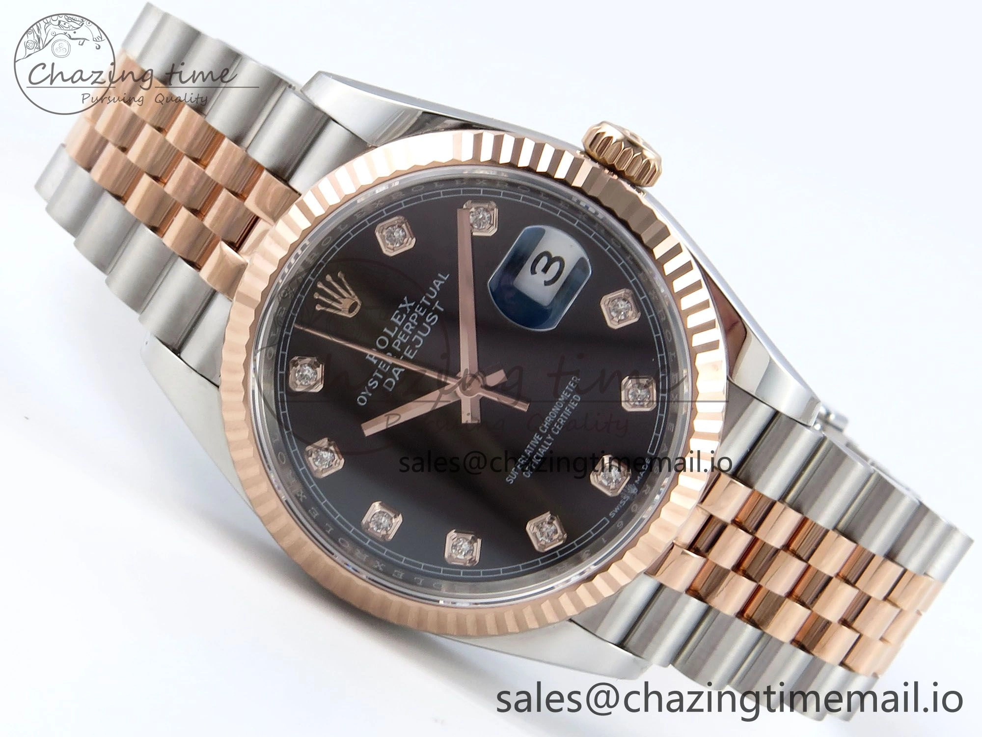 DateJust 36 126231 EWEF Best Edition Black Diamonds Dial on SS RG Jubilee Bracelet A3235