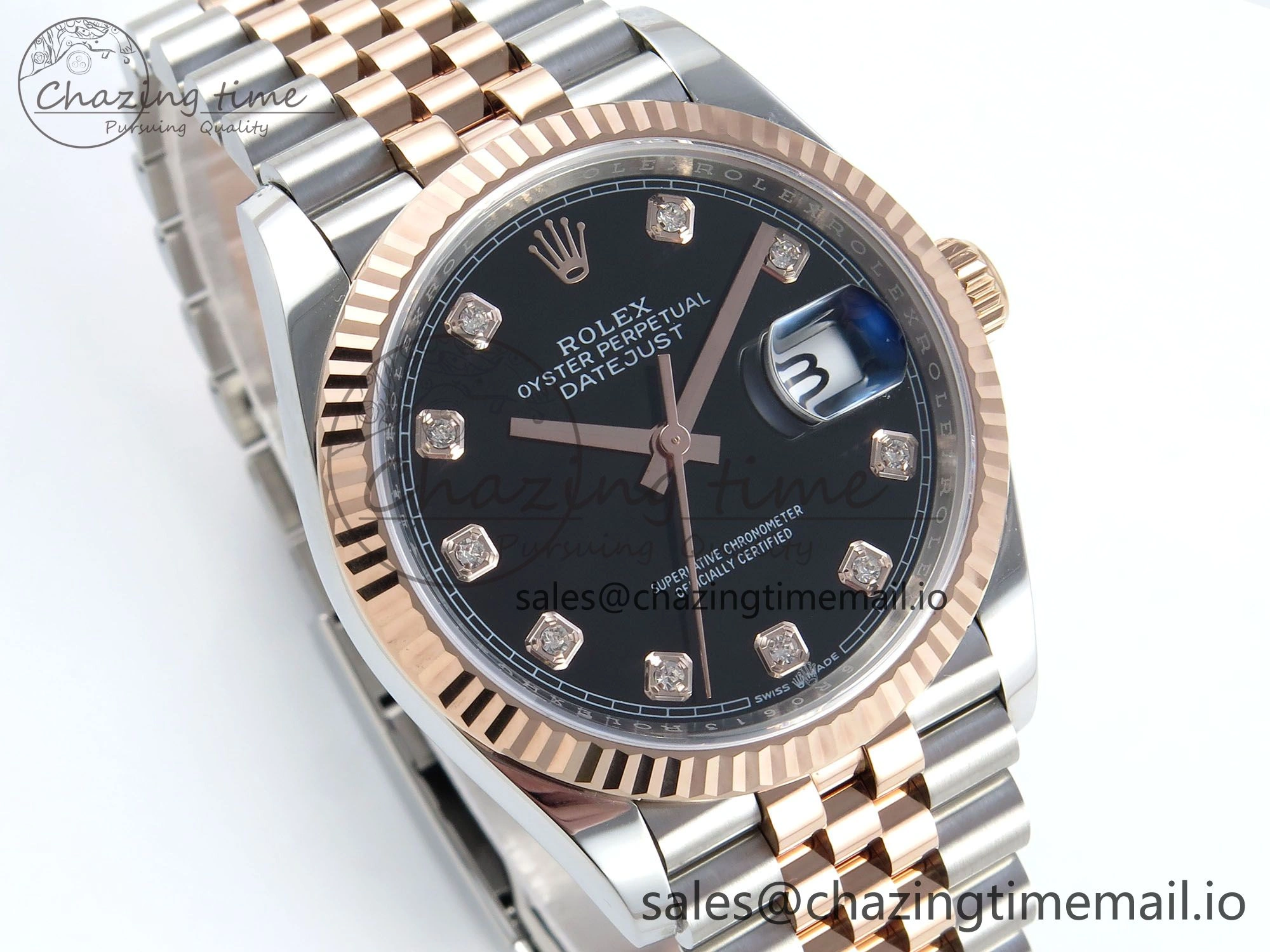 DateJust 36 126231 EWEF Best Edition Black Diamonds Dial on SS RG Jubilee Bracelet A3235
