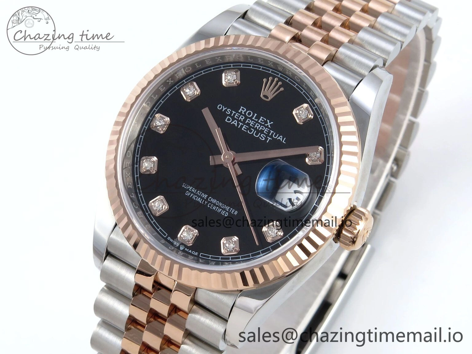 DateJust 36 126231 EWEF Best Edition Black Diamonds Dial on SS RG Jubilee Bracelet A3235