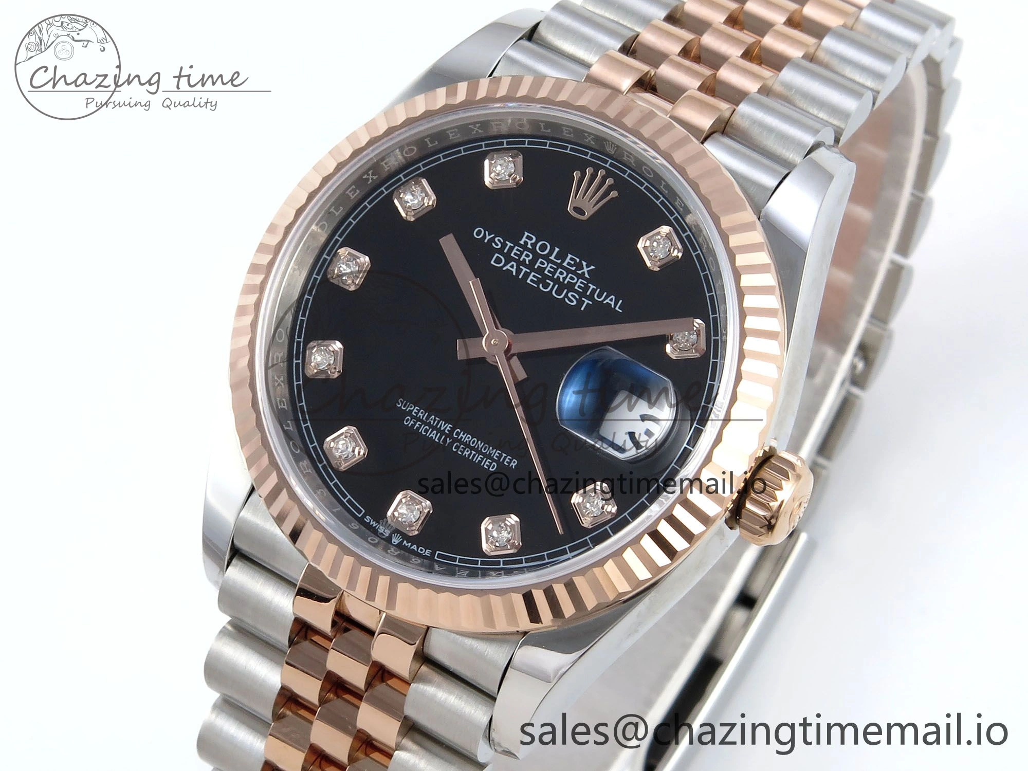 DateJust 36 126231 EWEF Best Edition Black Diamonds Dial on SS RG Jubilee Bracelet A3235