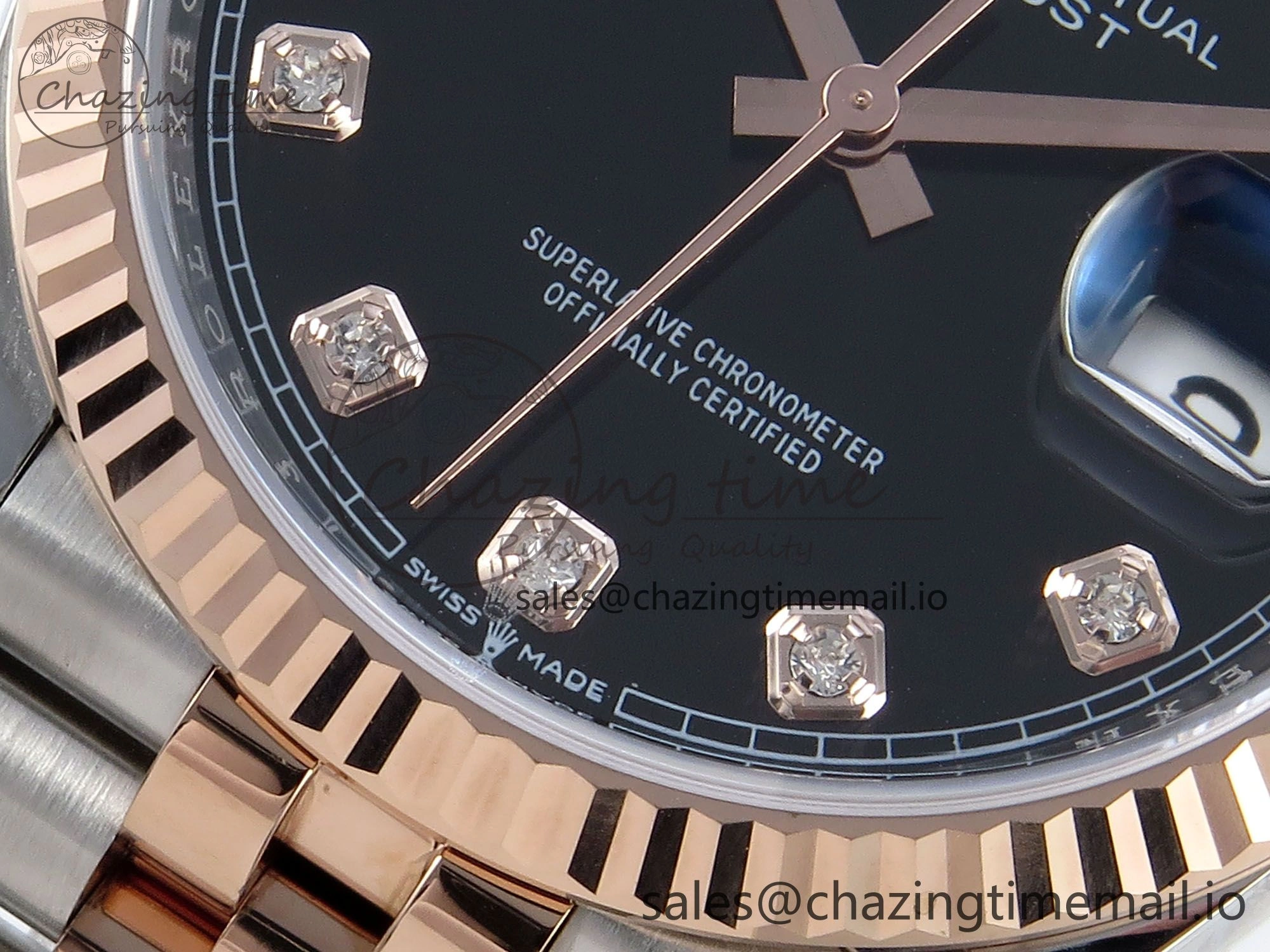 DateJust 36 126231 EWEF Best Edition Black Diamonds Dial on SS RG Jubilee Bracelet A3235