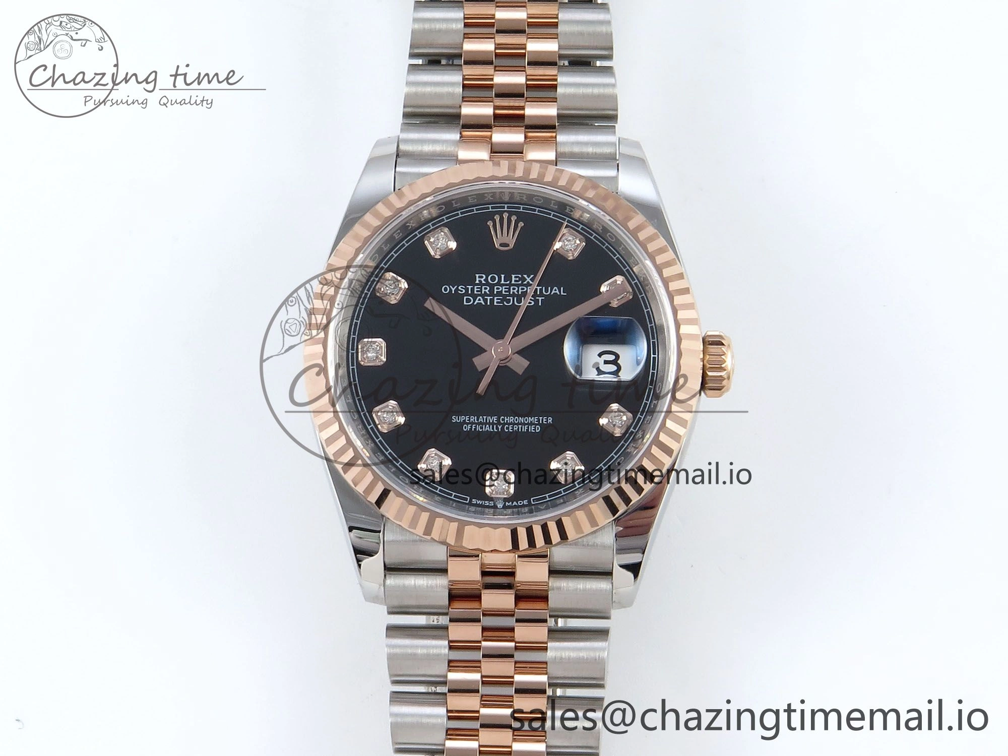 DateJust 36 126231 EWEF Best Edition Black Diamonds Dial on SS RG Jubilee Bracelet A3235