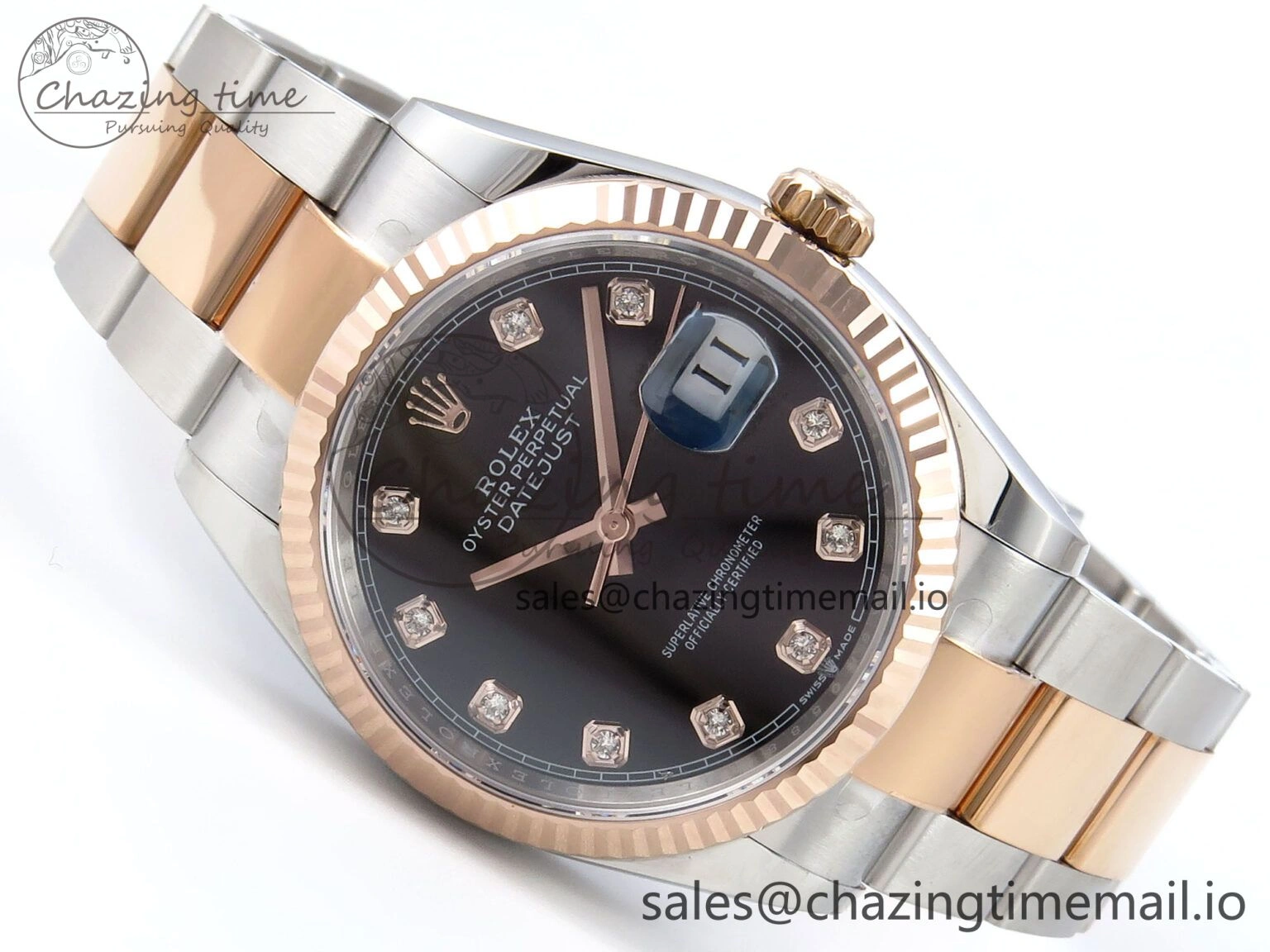 DateJust 36 126231 EWEF Best Edition Black Diamonds Dial on SS RG Oyster Bracelet A3235