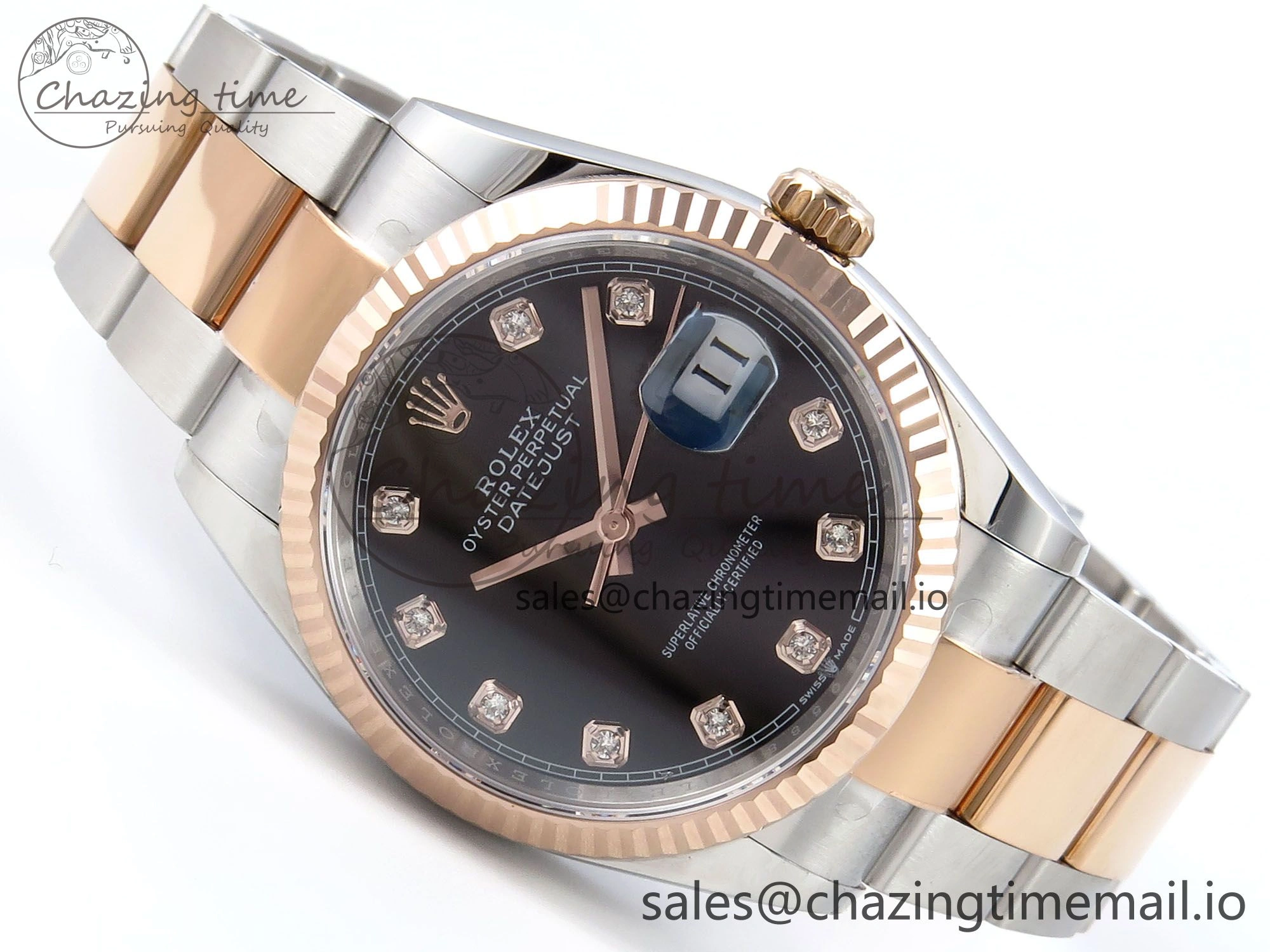 DateJust 36 126231 EWEF Best Edition Black Diamonds Dial on SS RG Oyster Bracelet A3235