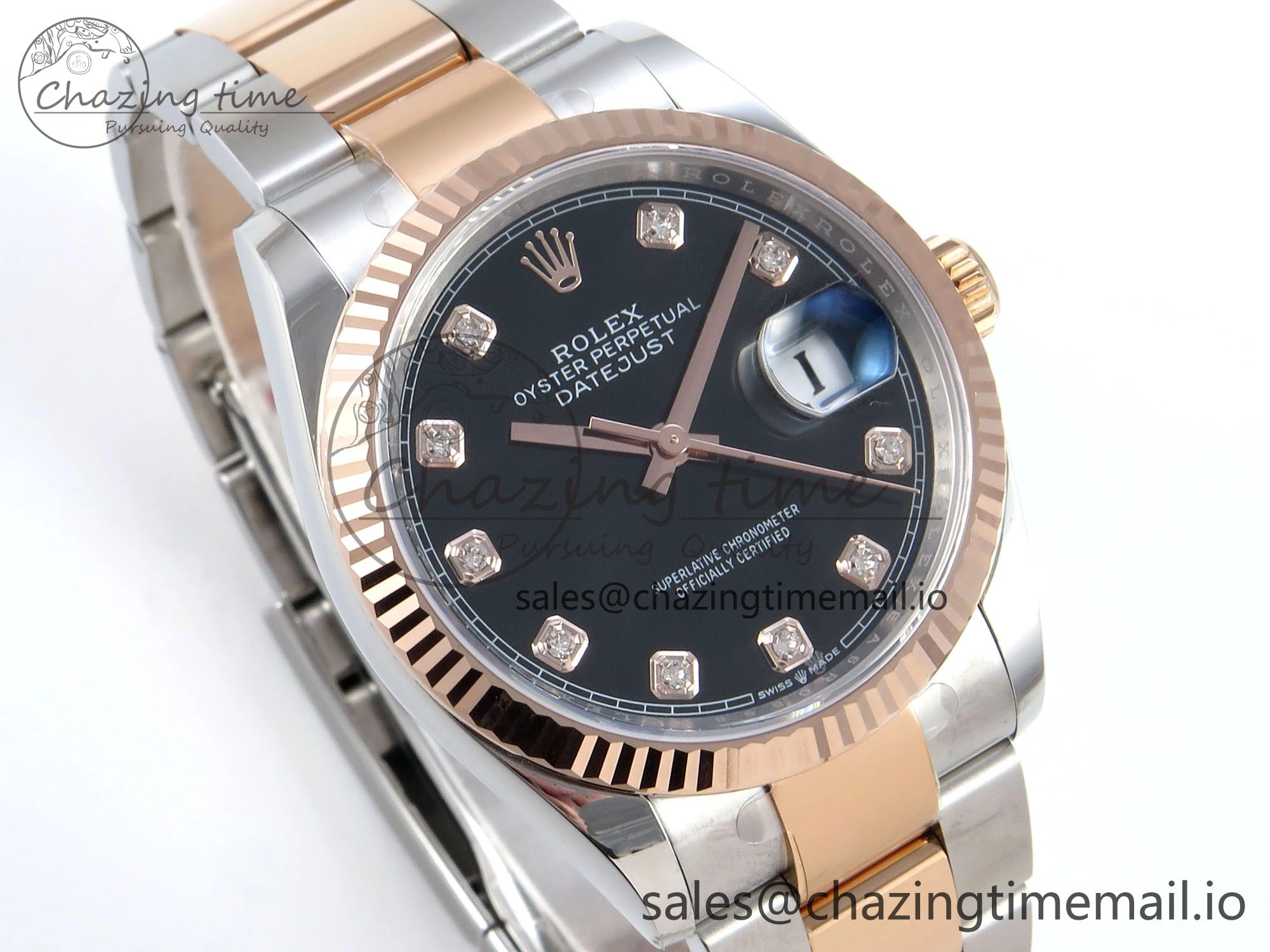 DateJust 36 126231 EWEF Best Edition Black Diamonds Dial on SS RG Oyster Bracelet A3235