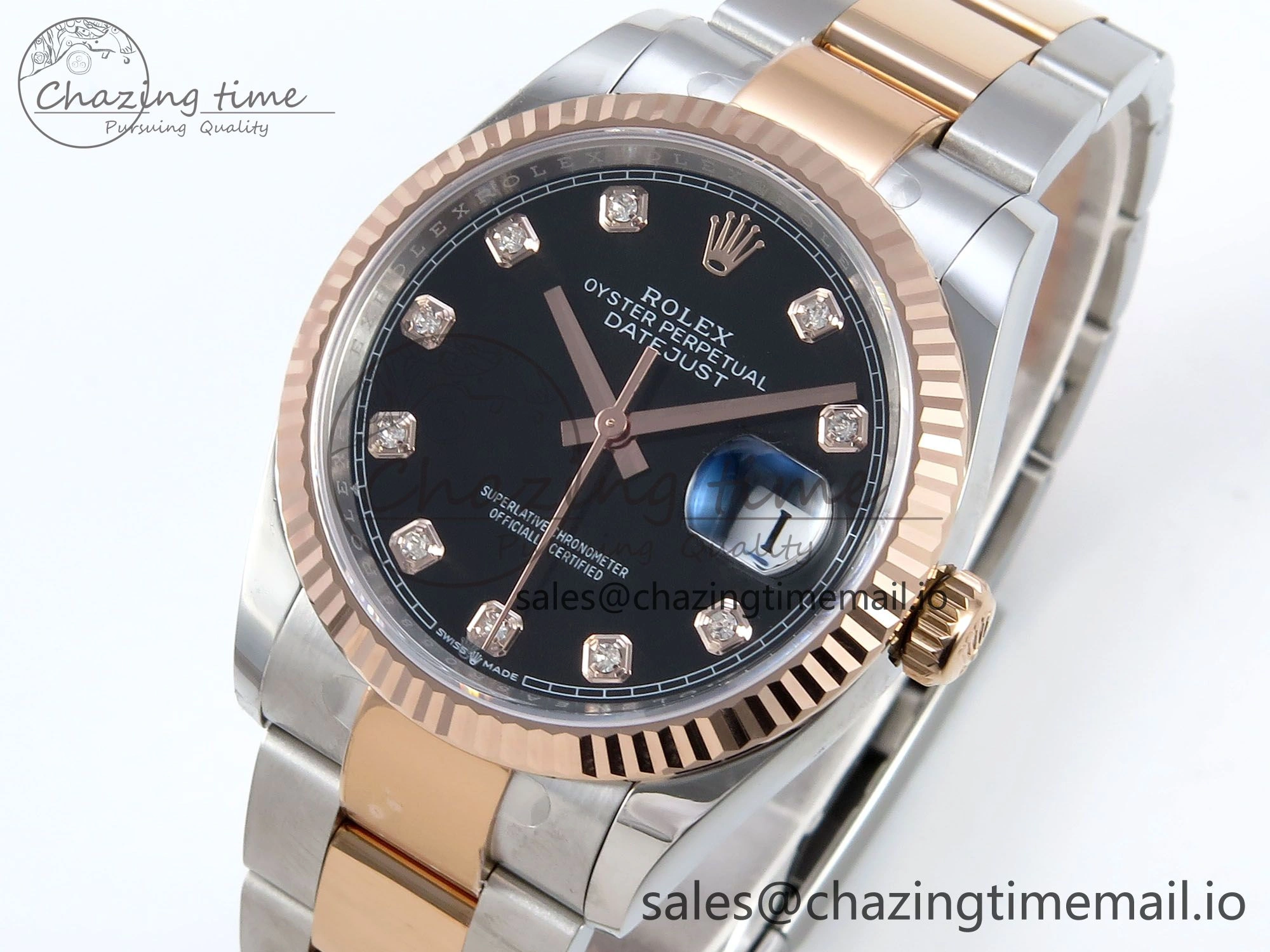DateJust 36 126231 EWEF Best Edition Black Diamonds Dial on SS RG Oyster Bracelet A3235