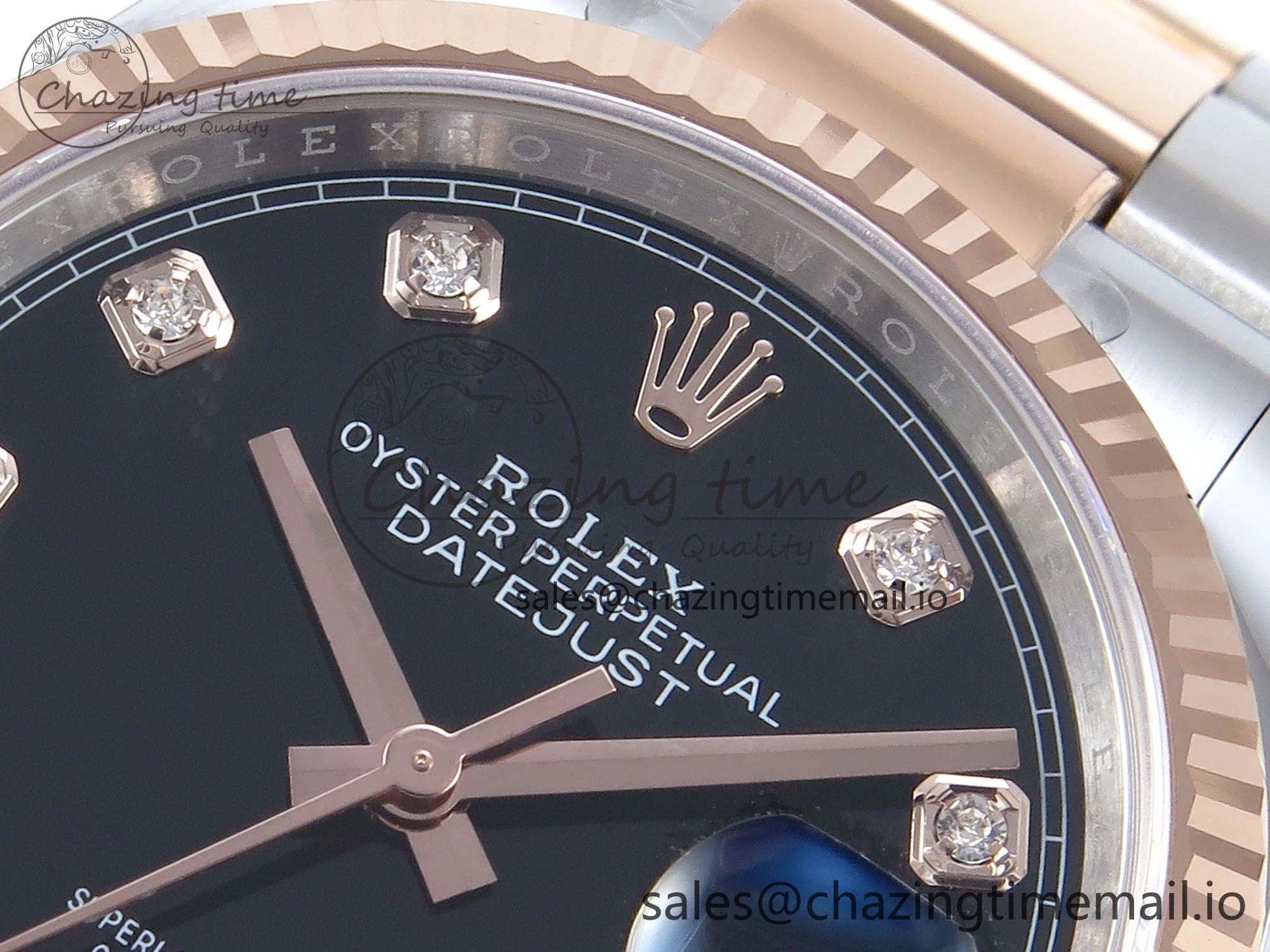 DateJust 36 126231 EWEF Best Edition Black Diamonds Dial on SS RG Oyster Bracelet A3235