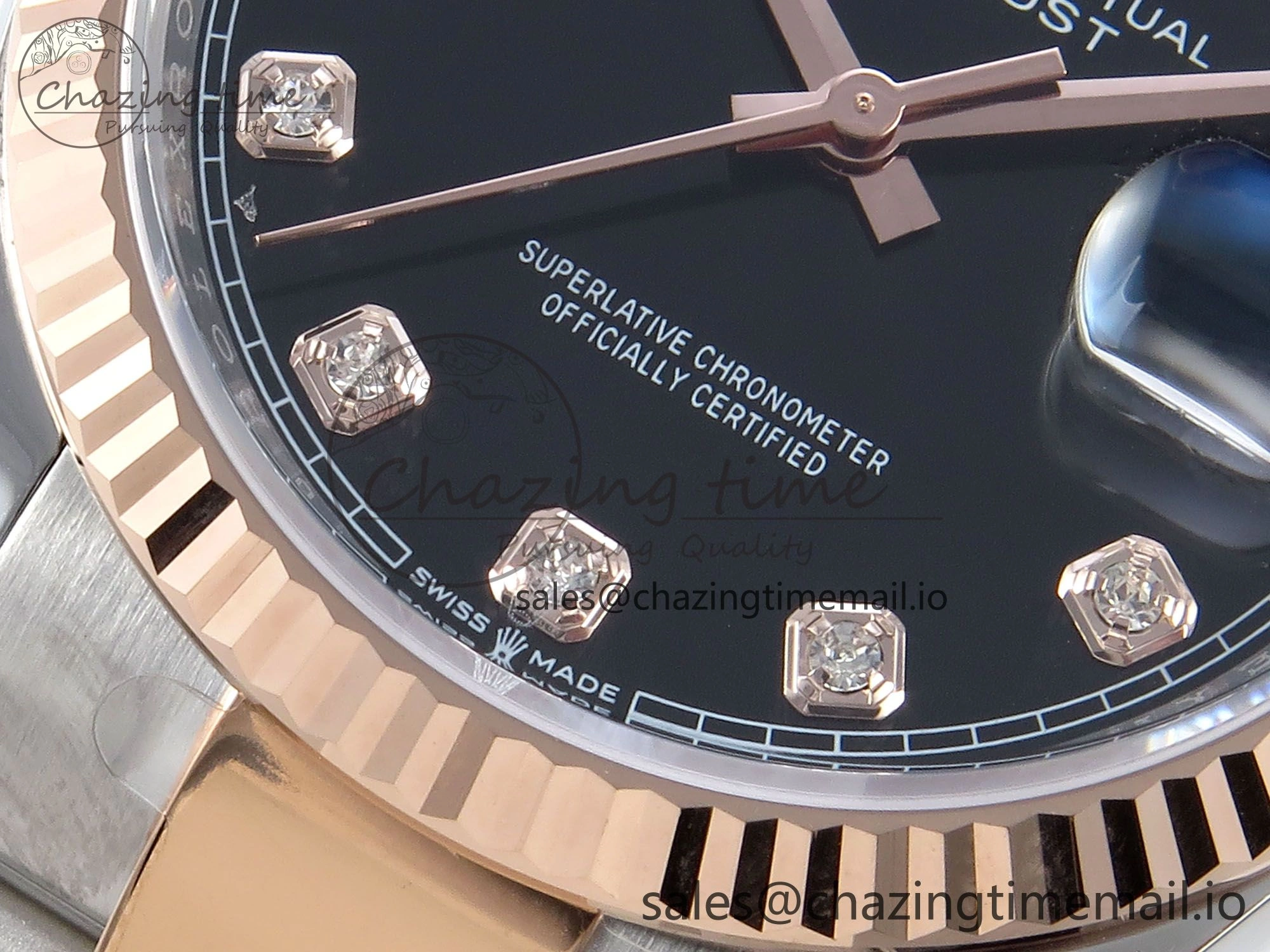 DateJust 36 126231 EWEF Best Edition Black Diamonds Dial on SS RG Oyster Bracelet A3235