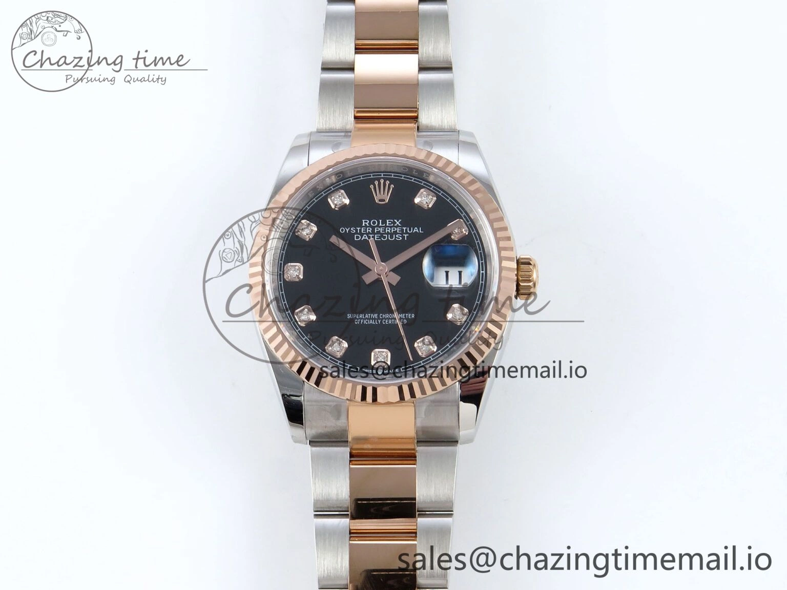 DateJust 36 126231 EWEF Best Edition Black Diamonds Dial on SS RG Oyster Bracelet A3235