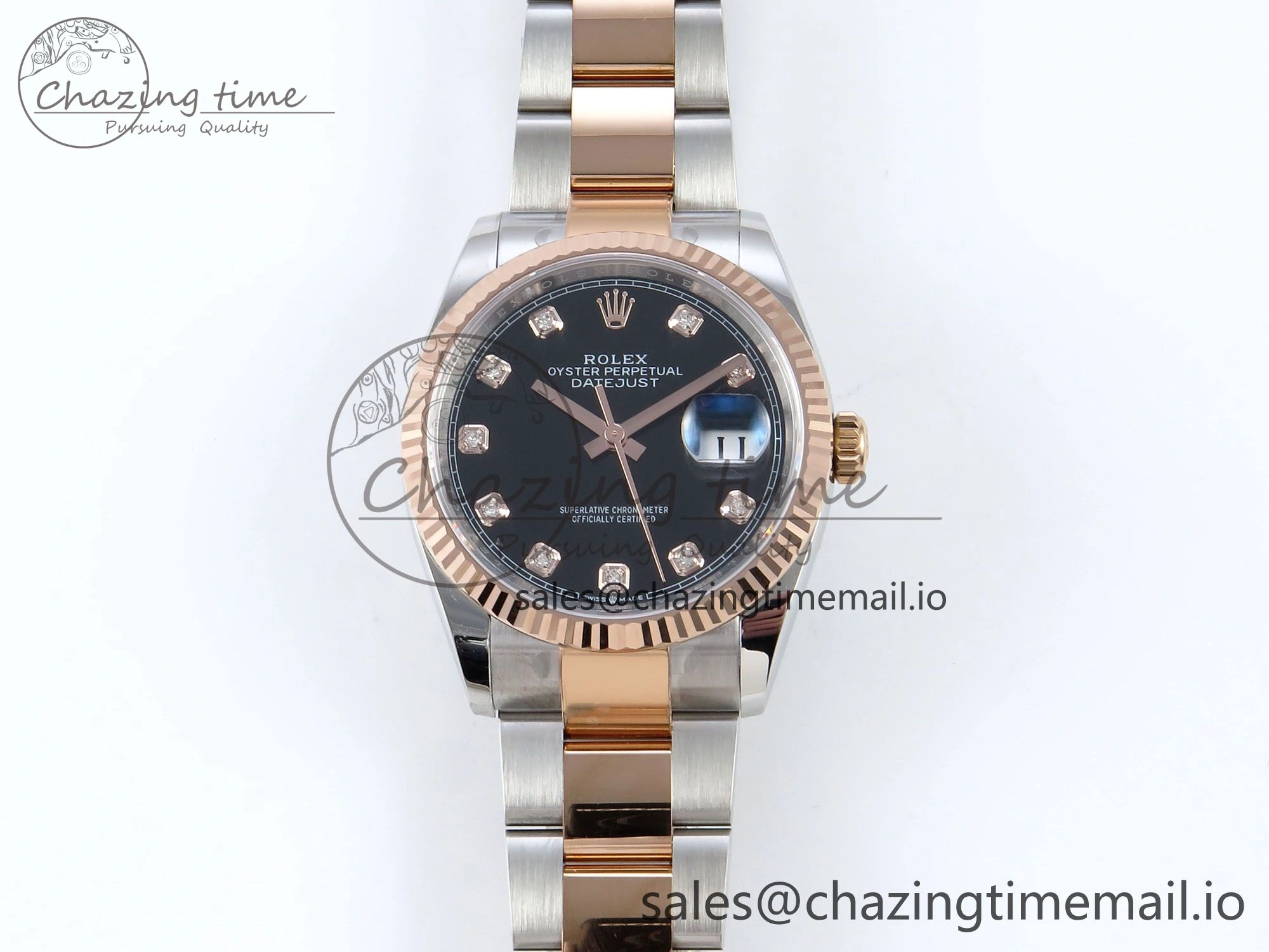 DateJust 36 126231 EWEF Best Edition Black Diamonds Dial on SS RG Oyster Bracelet A3235