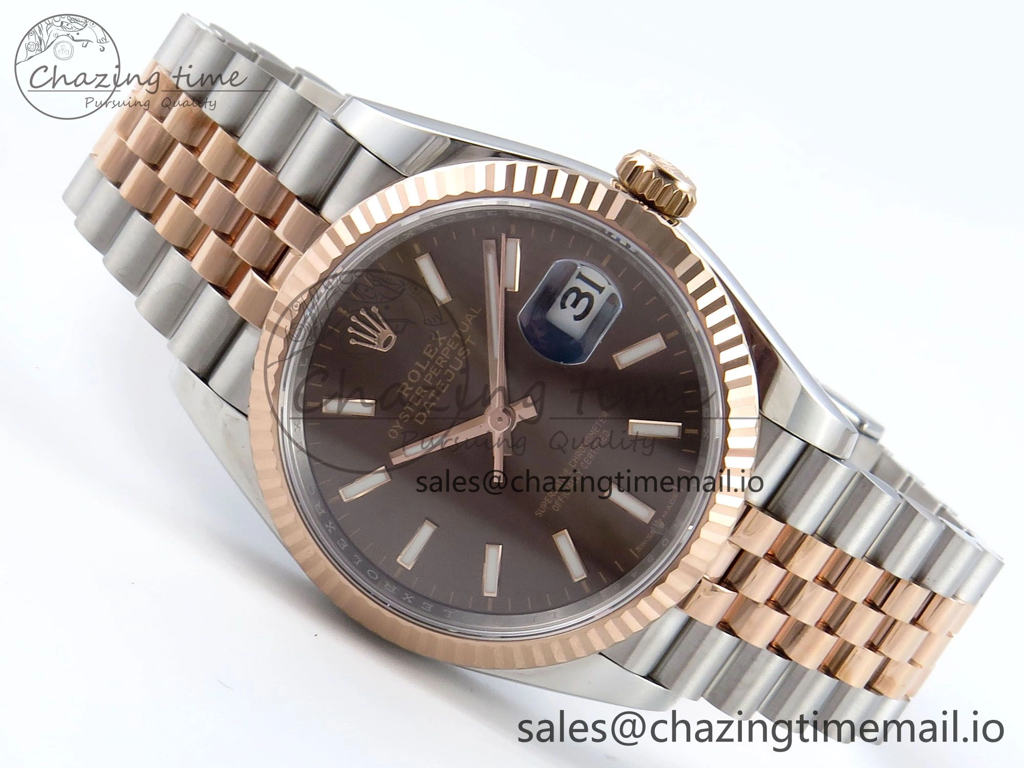 DateJust 36 126231 EWEF Best Edition Brown Dial Stick Marker on SS RG Jubilee Bracelet A3235