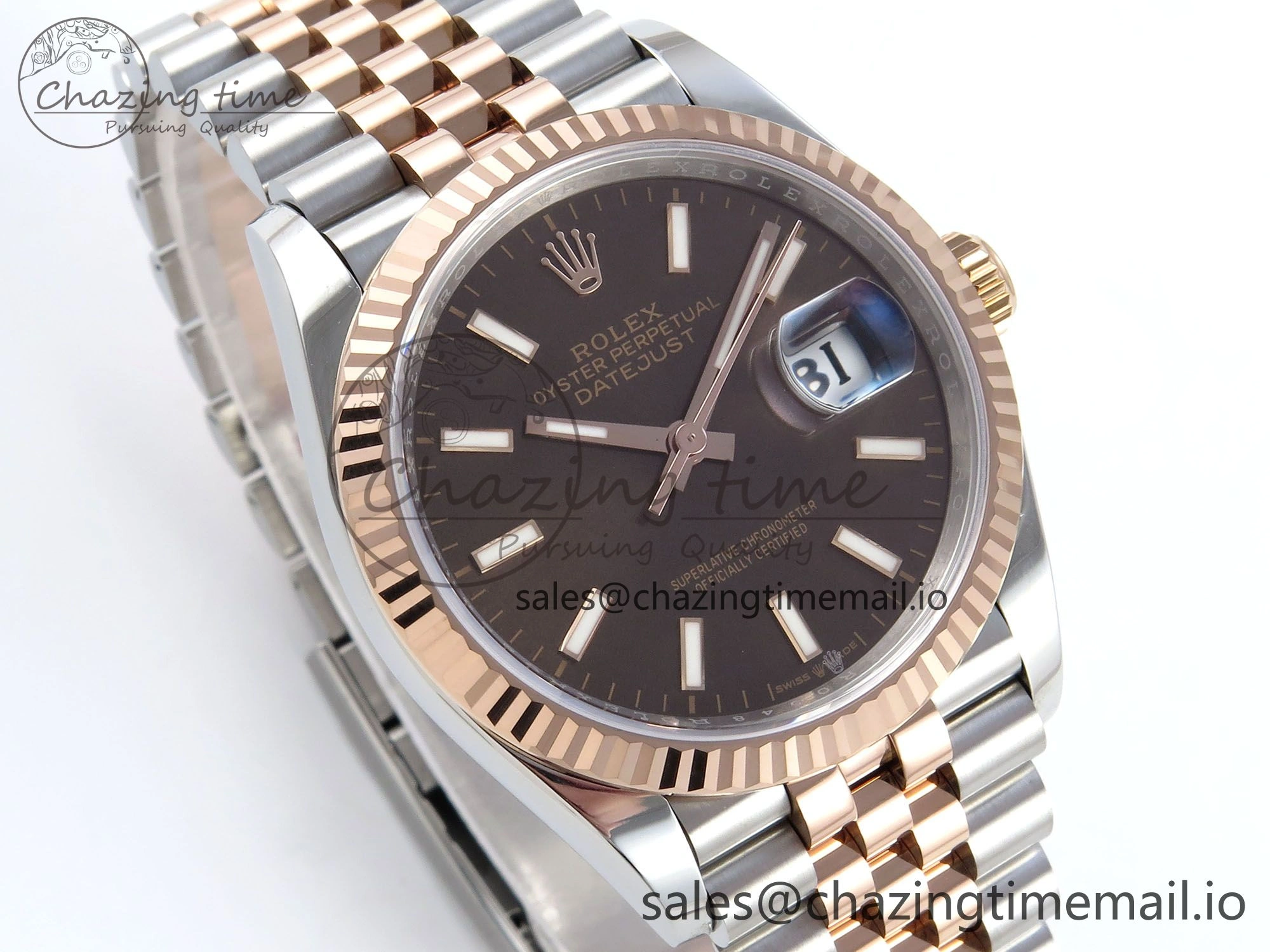 DateJust 36 126231 EWEF Best Edition Brown Dial Stick Marker on SS RG Jubilee Bracelet A3235
