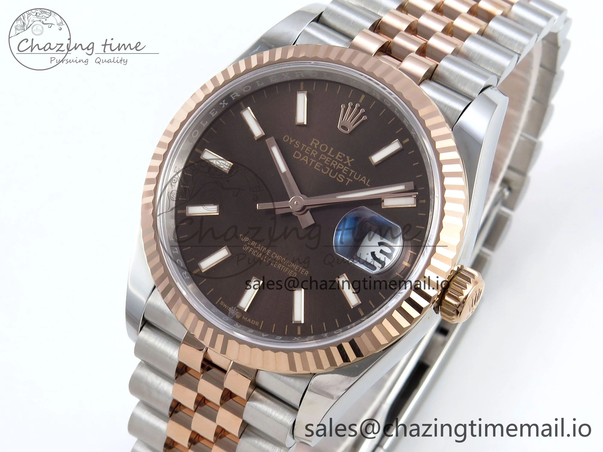 DateJust 36 126231 EWEF Best Edition Brown Dial Stick Marker on SS RG Jubilee Bracelet A3235
