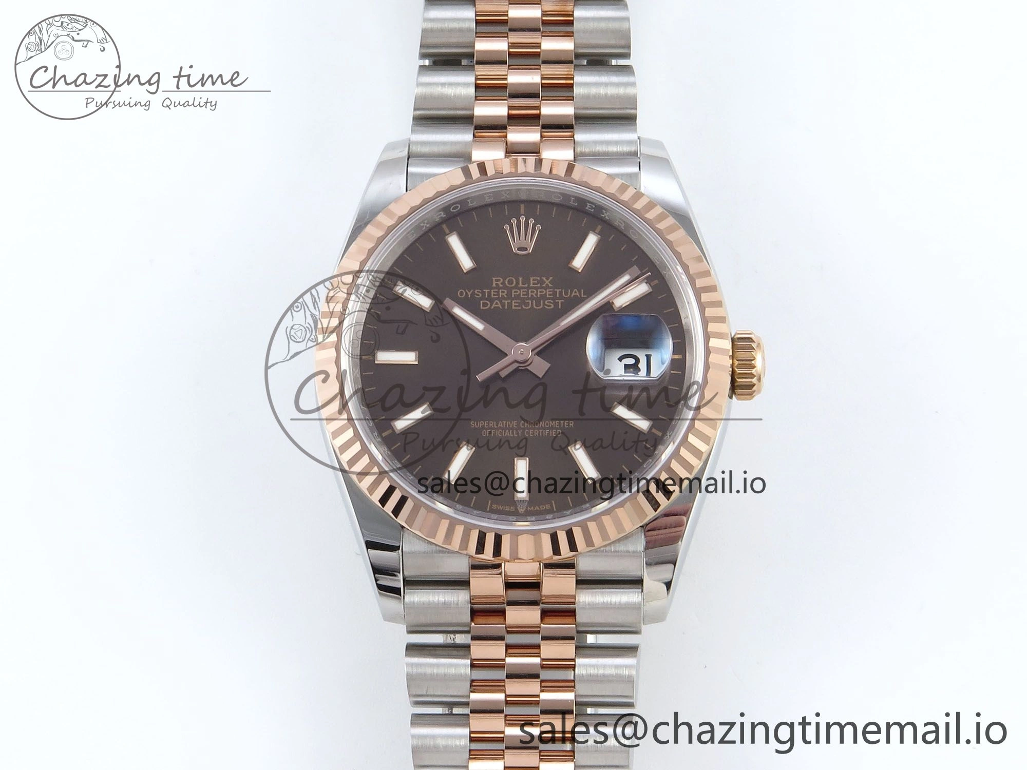 DateJust 36 126231 EWEF Best Edition Brown Dial Stick Marker on SS RG Jubilee Bracelet A3235