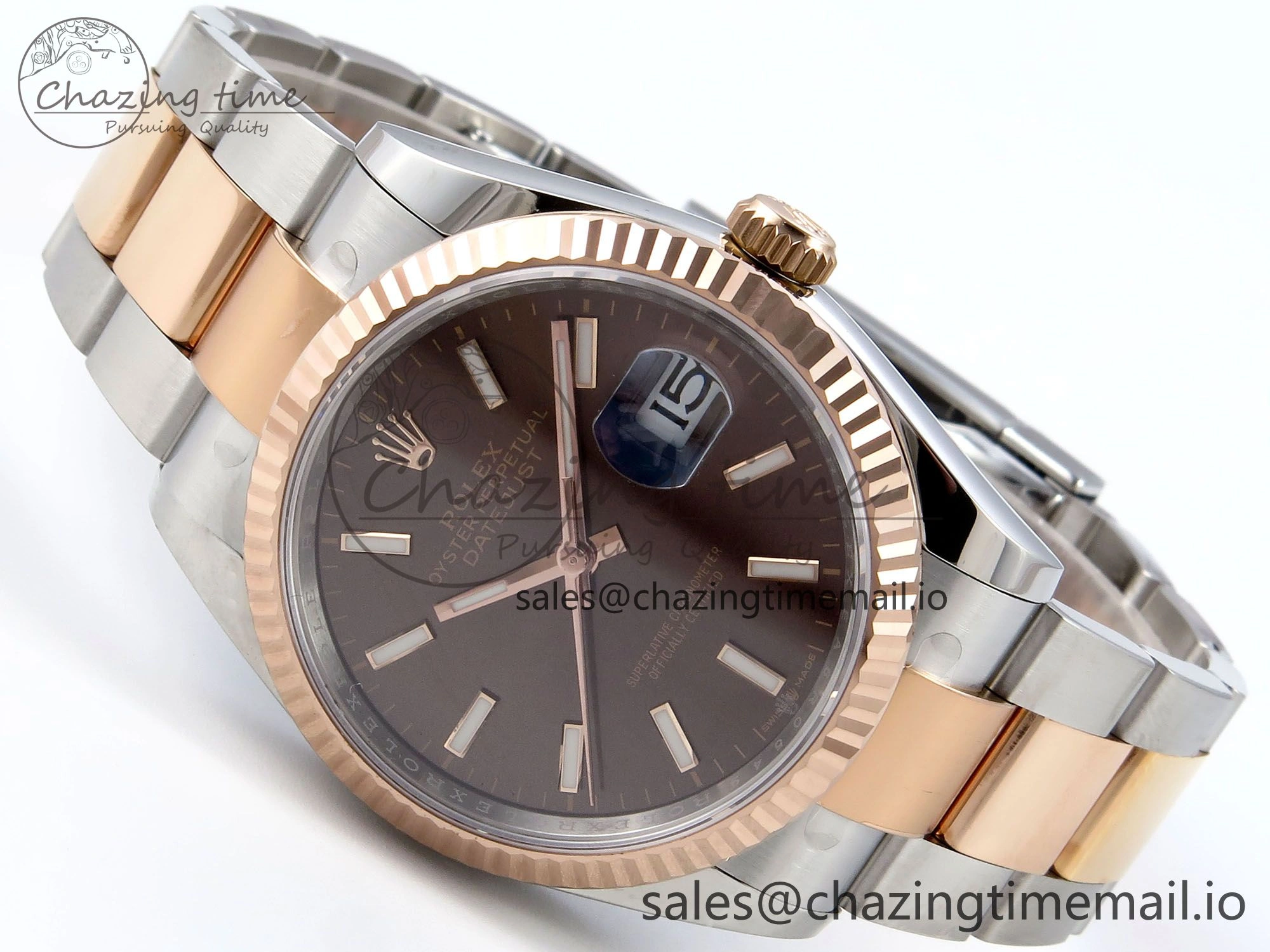 DateJust 36 126231 EWEF Best Edition Brown Stick Dial on SS RG Oyster Bracelet A3235