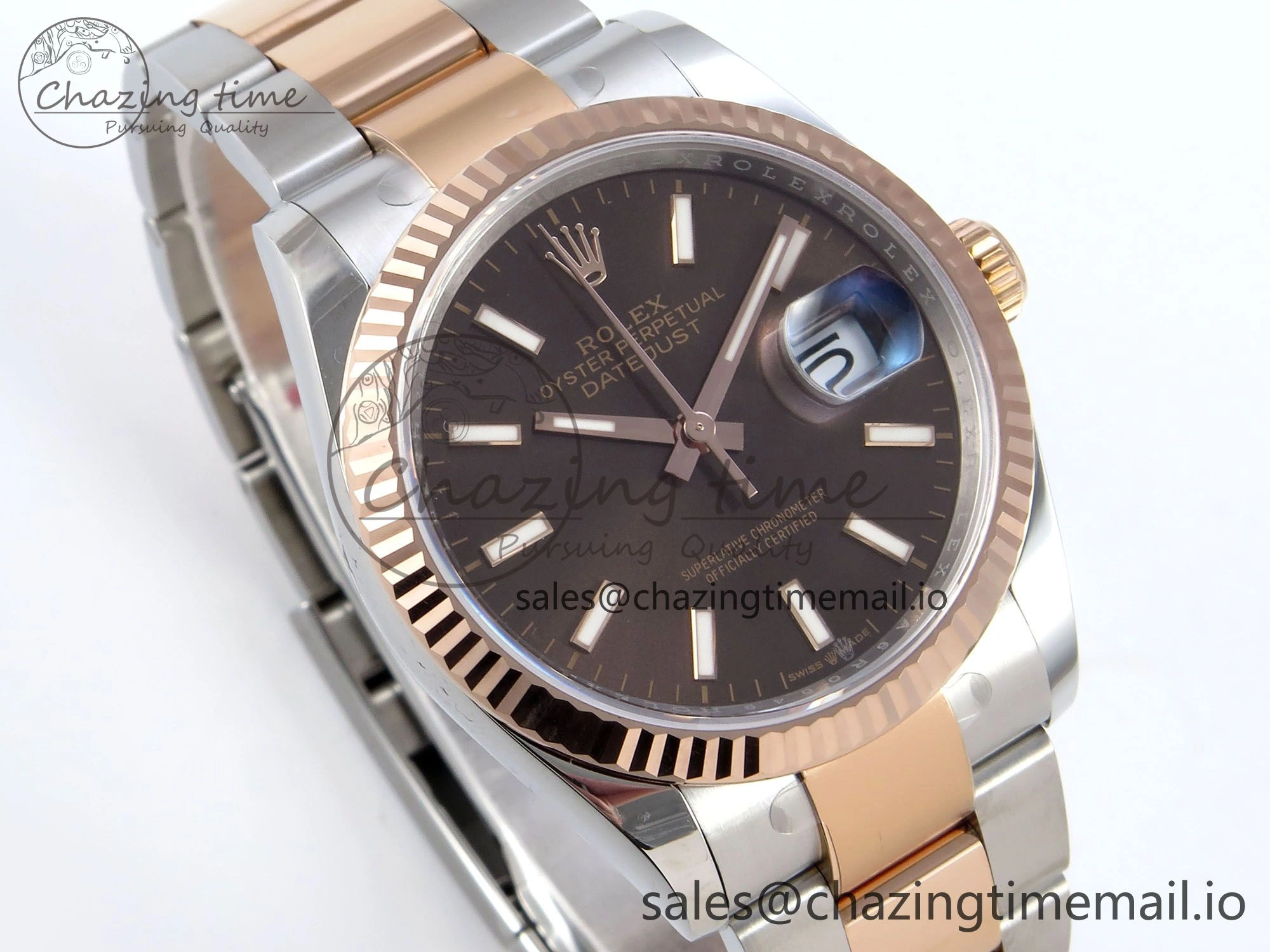DateJust 36 126231 EWEF Best Edition Brown Stick Dial on SS RG Oyster Bracelet A3235