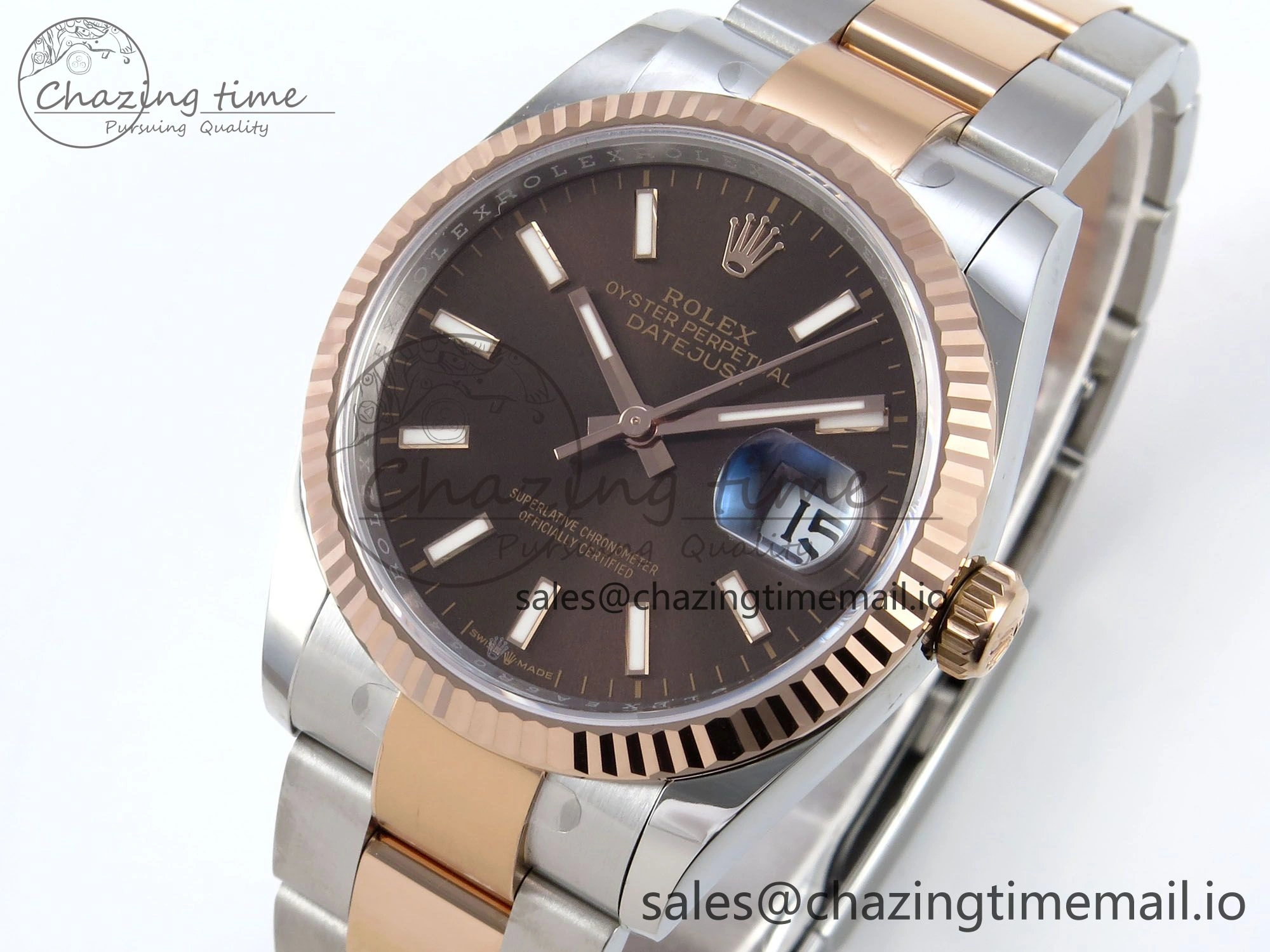 DateJust 36 126231 EWEF Best Edition Brown Stick Dial on SS RG Oyster Bracelet A3235