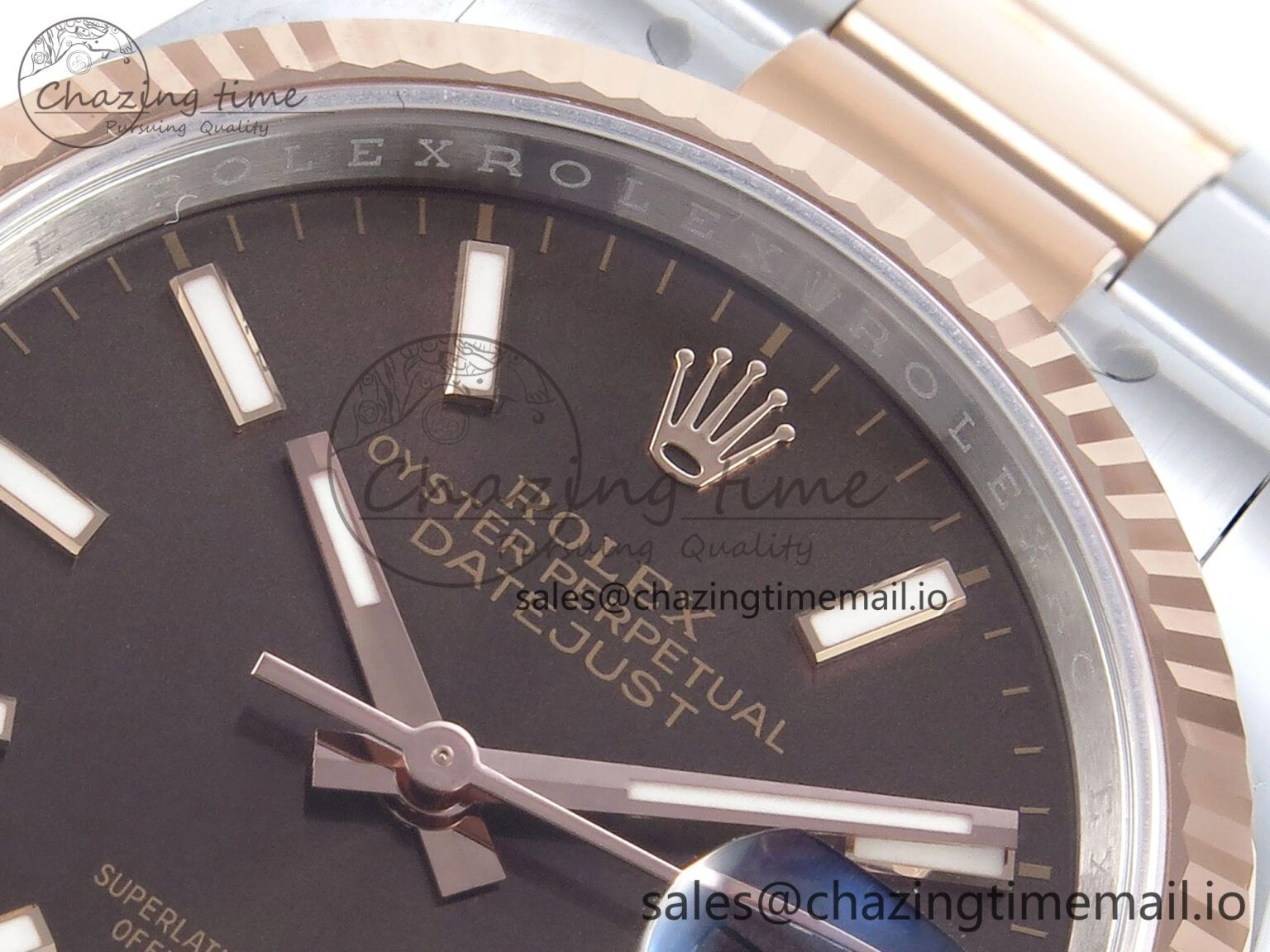 DateJust 36 126231 EWEF Best Edition Brown Stick Dial on SS RG Oyster Bracelet A3235