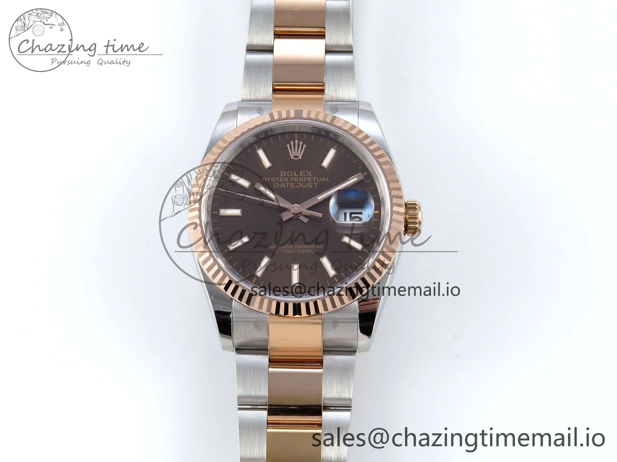 DateJust 36 126231 EWEF Best Edition Brown Stick Dial on SS RG Oyster Bracelet A3235