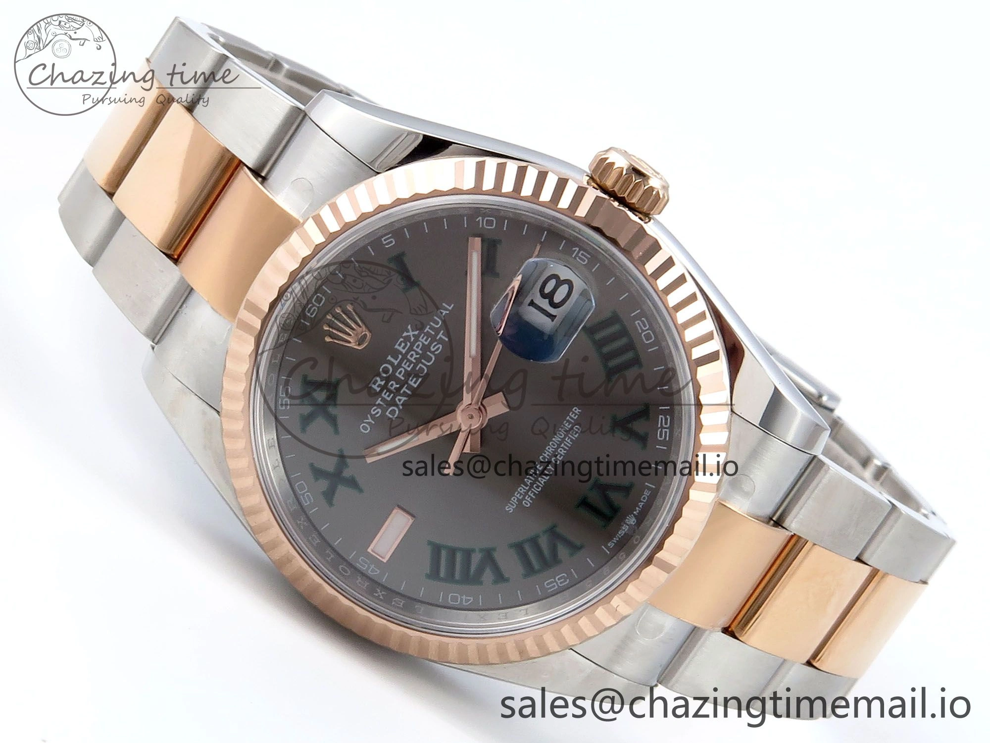 DateJust 36 126231 EWEF Best Edition Gray Dial Green Roman Marker on SS RG Oyster Bracelet A3235