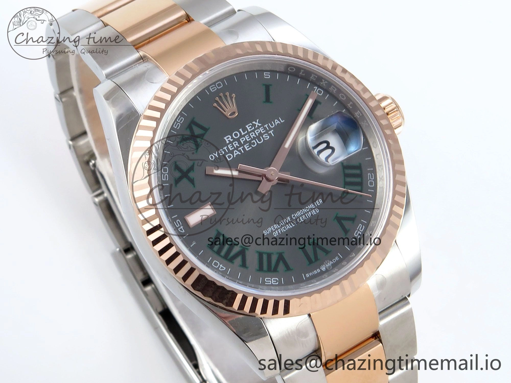 DateJust 36 126231 EWEF Best Edition Gray Dial Green Roman Marker on SS RG Oyster Bracelet A3235