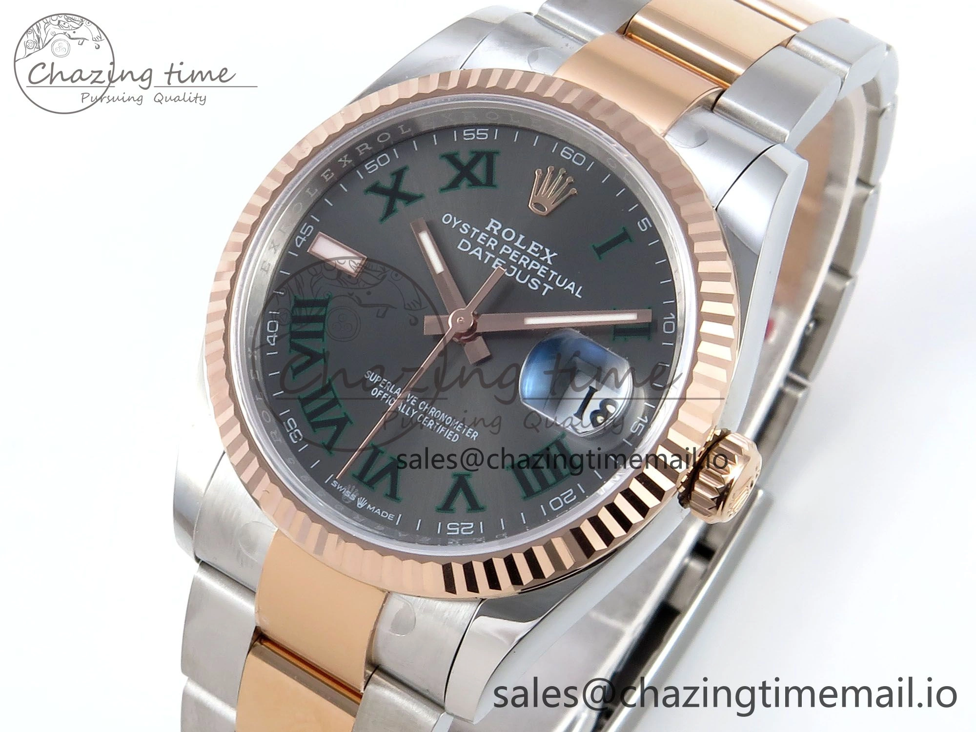 DateJust 36 126231 EWEF Best Edition Gray Dial Green Roman Marker on SS RG Oyster Bracelet A3235