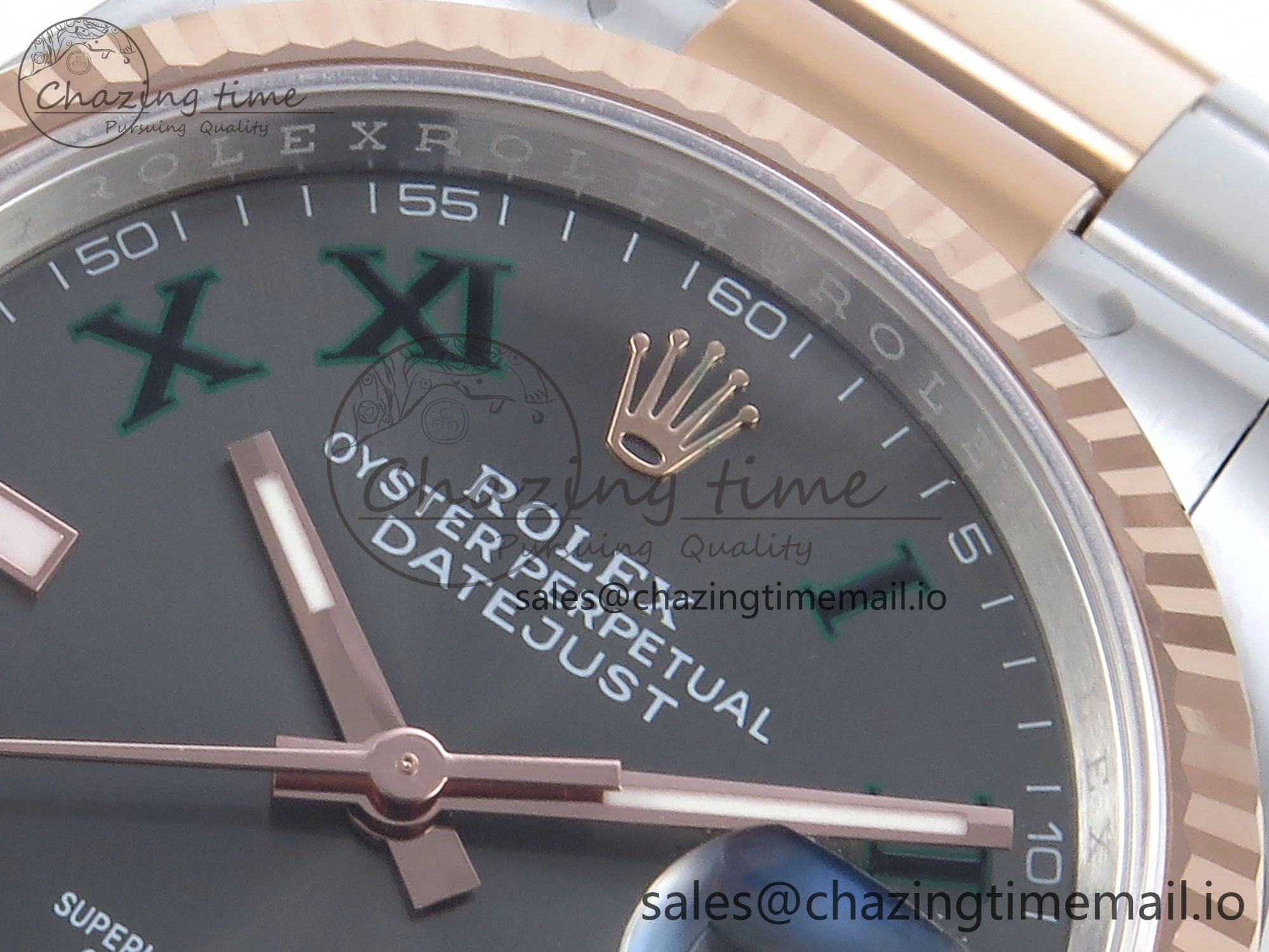 DateJust 36 126231 EWEF Best Edition Gray Dial Green Roman Marker on SS RG Oyster Bracelet A3235