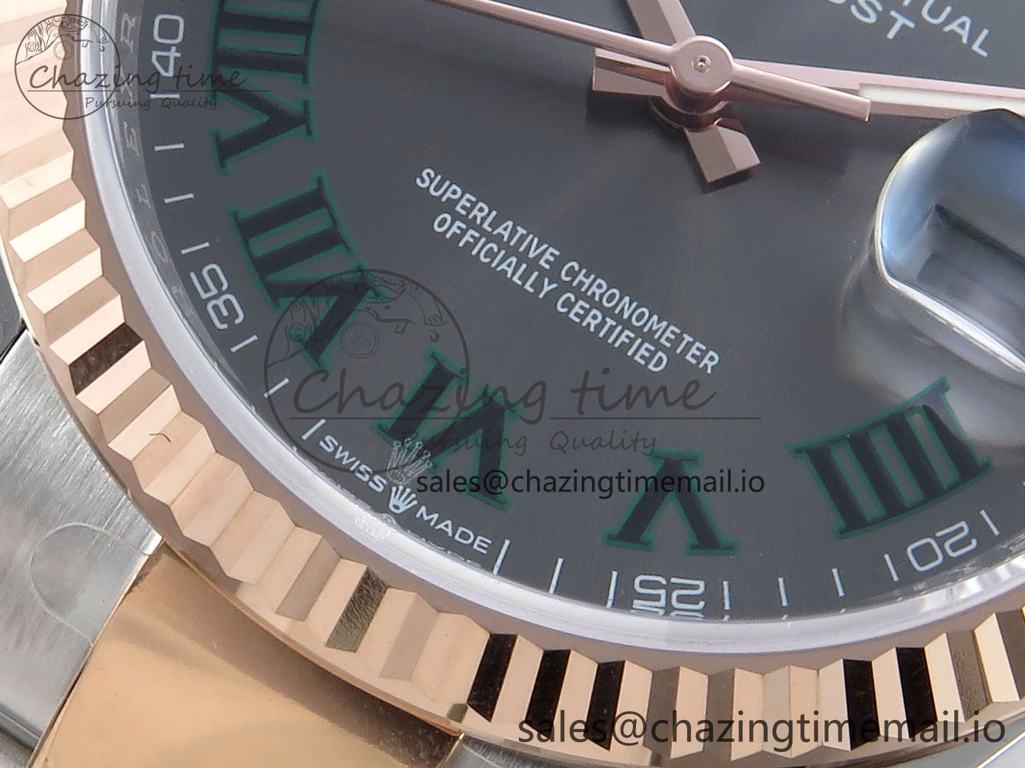 DateJust 36 126231 EWEF Best Edition Gray Dial Green Roman Marker on SS RG Oyster Bracelet A3235