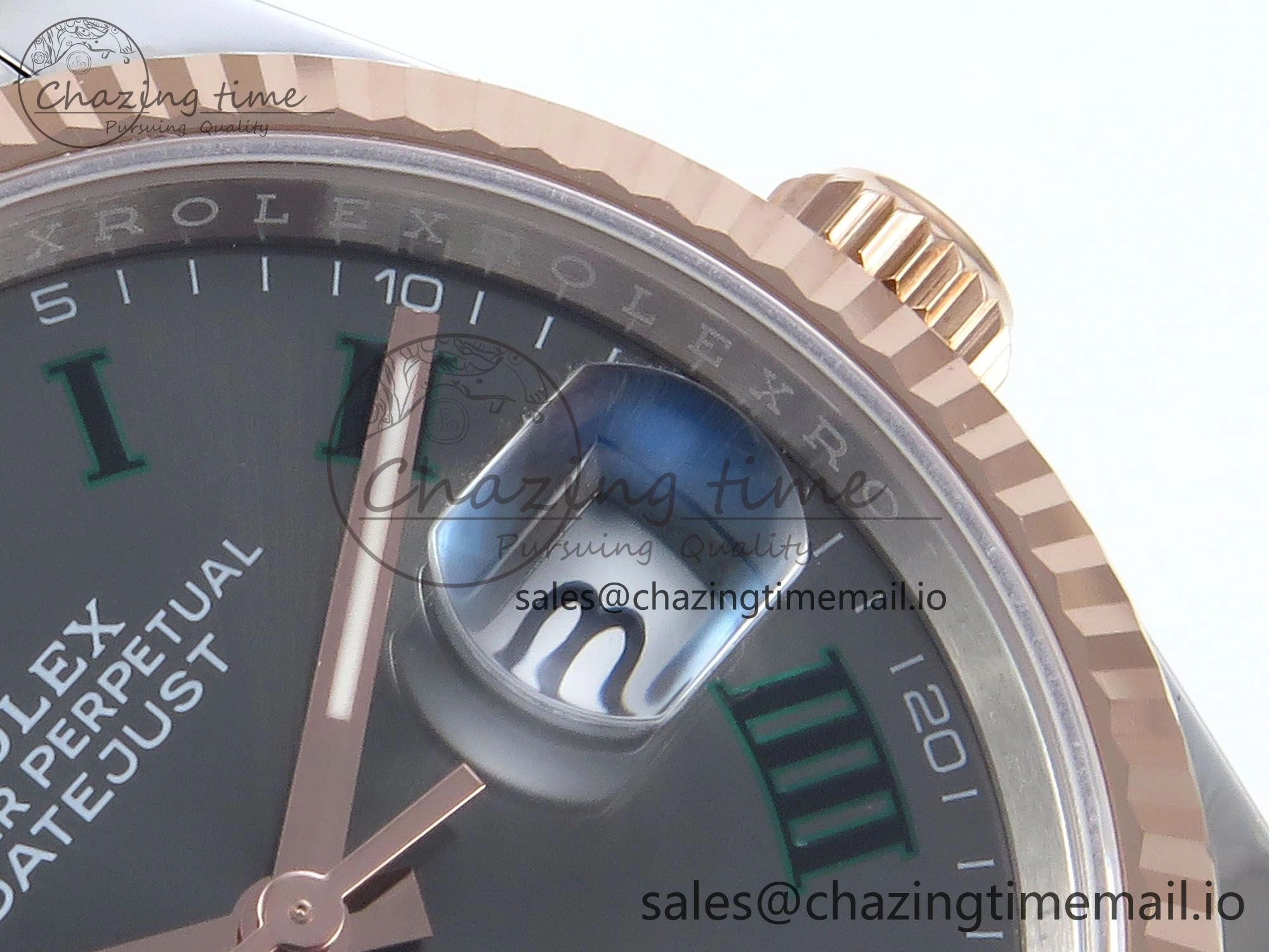 DateJust 36 126231 EWEF Best Edition Gray Dial Green Roman Marker on SS RG Oyster Bracelet A3235