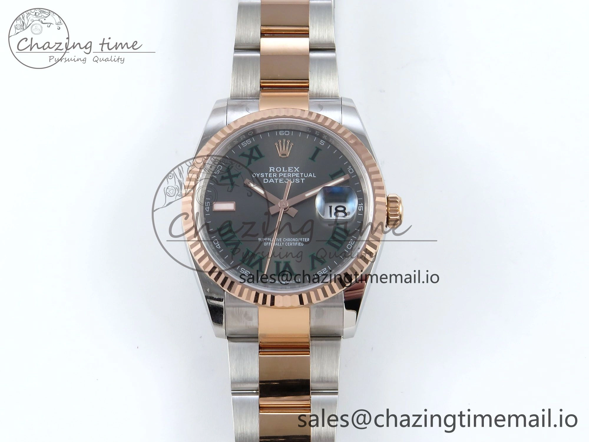 DateJust 36 126231 EWEF Best Edition Gray Dial Green Roman Marker on SS RG Oyster Bracelet A3235