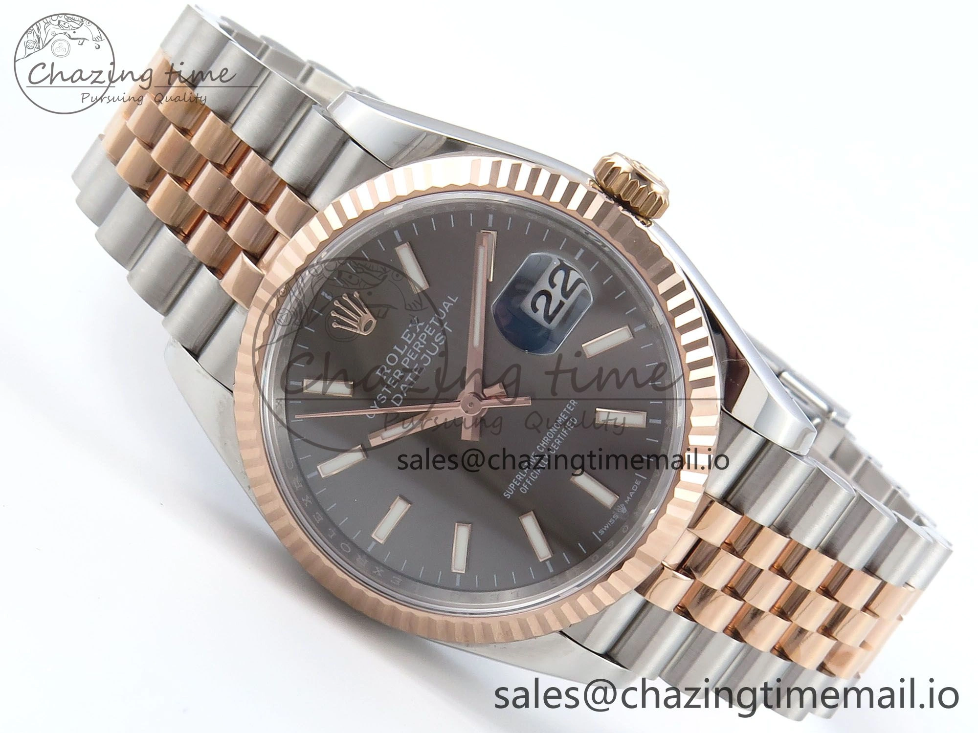 DateJust 36 126231 EWEF Best Edition Gray Dial Stick Marker on SS RG Jubilee Bracelet A3235