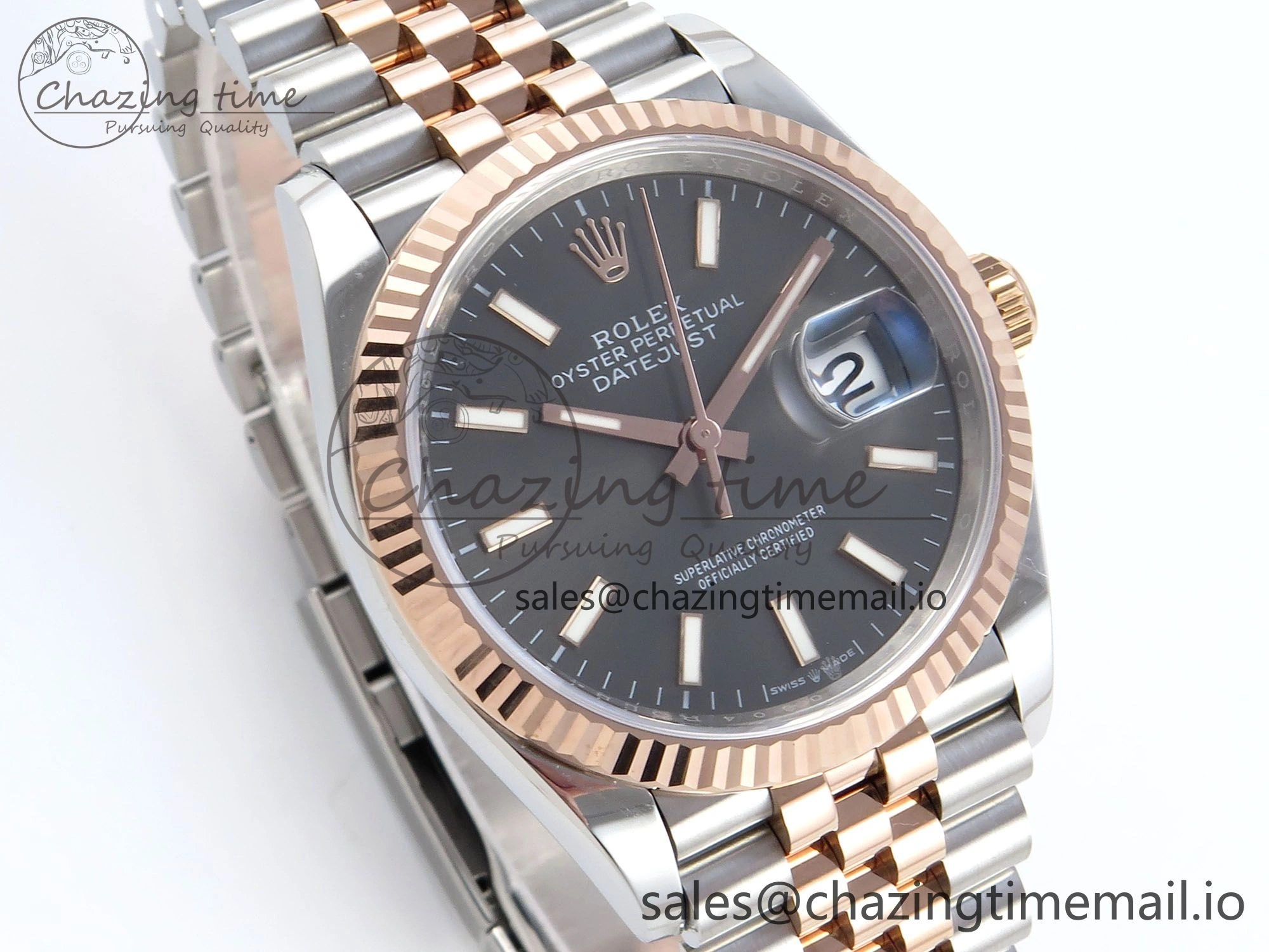 DateJust 36 126231 EWEF Best Edition Gray Dial Stick Marker on SS RG Jubilee Bracelet A3235