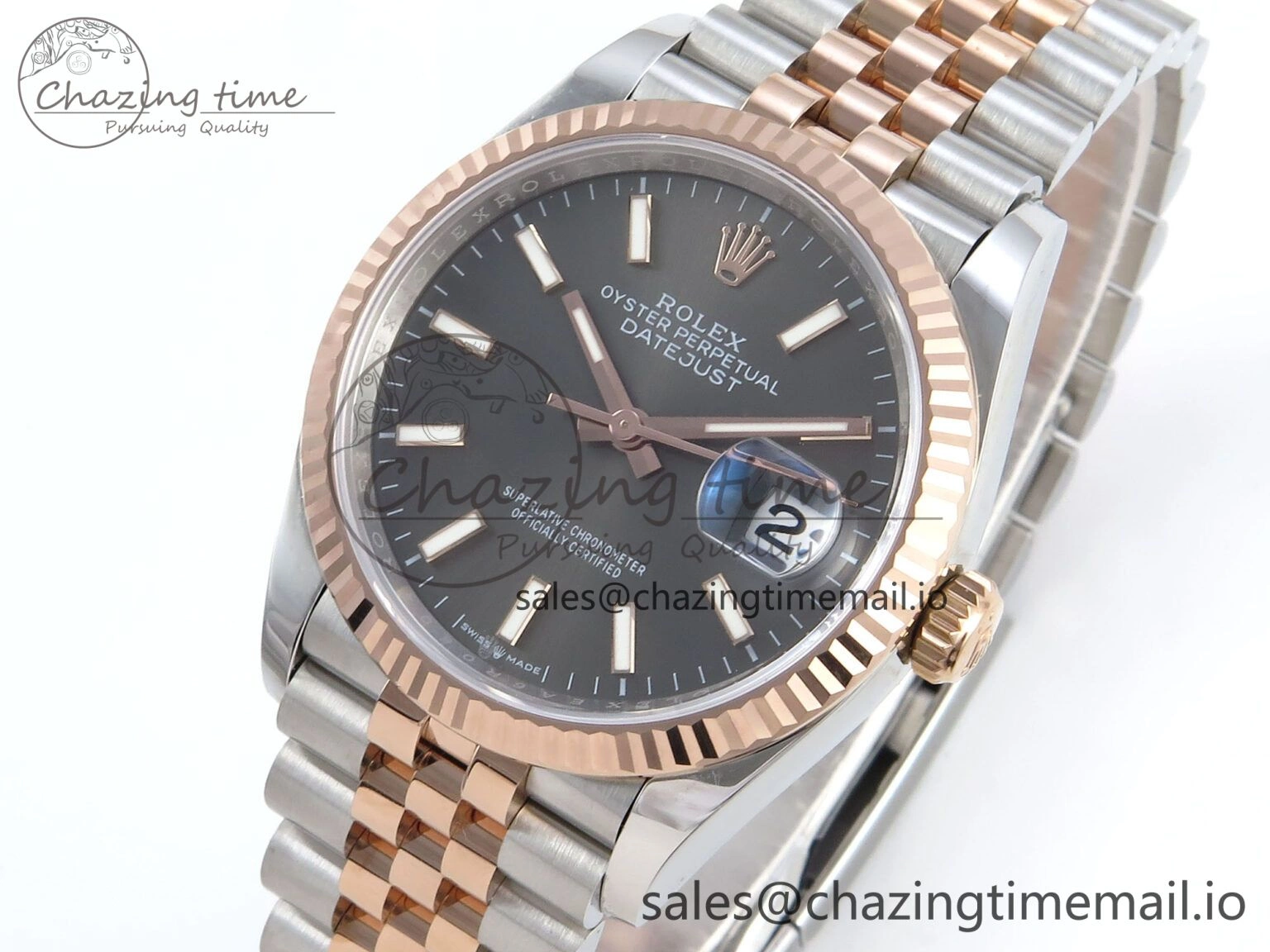 DateJust 36 126231 EWEF Best Edition Gray Dial Stick Marker on SS RG Jubilee Bracelet A3235