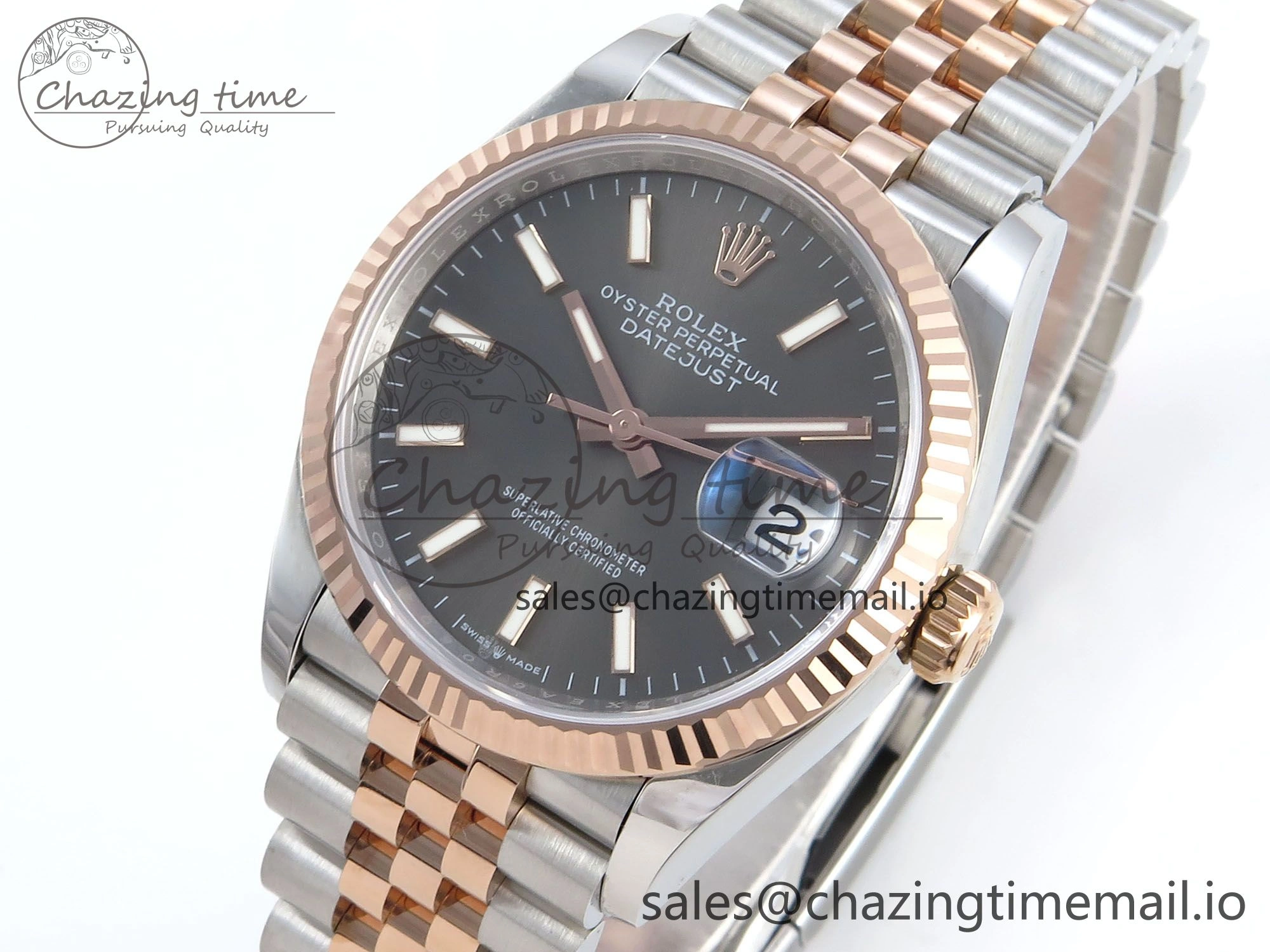 DateJust 36 126231 EWEF Best Edition Gray Dial Stick Marker on SS RG Jubilee Bracelet A3235