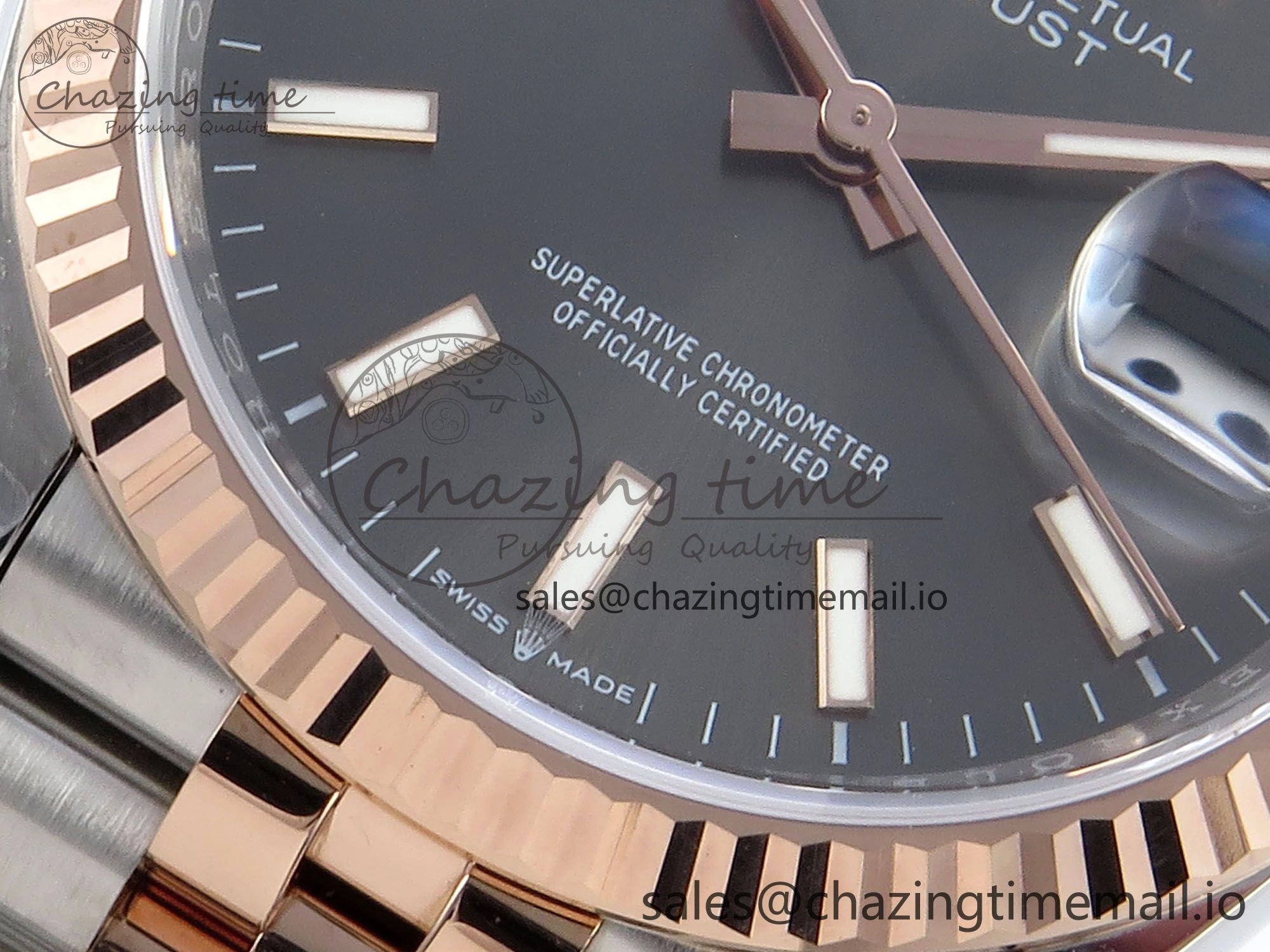 DateJust 36 126231 EWEF Best Edition Gray Dial Stick Marker on SS RG Jubilee Bracelet A3235