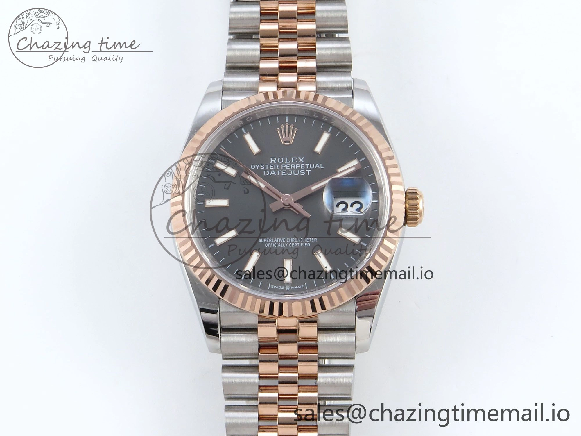 DateJust 36 126231 EWEF Best Edition Gray Dial Stick Marker on SS RG Jubilee Bracelet A3235
